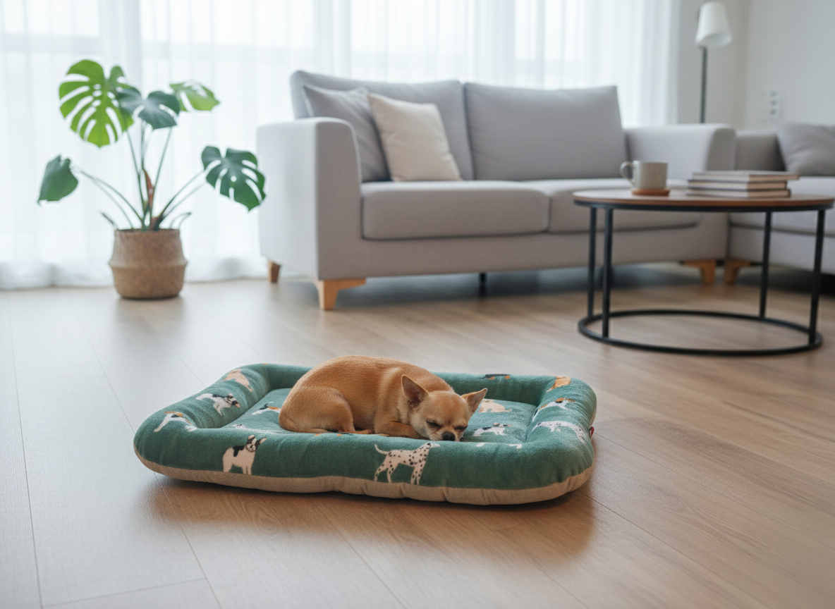 PANIER CHIEN VERT MOTIFS