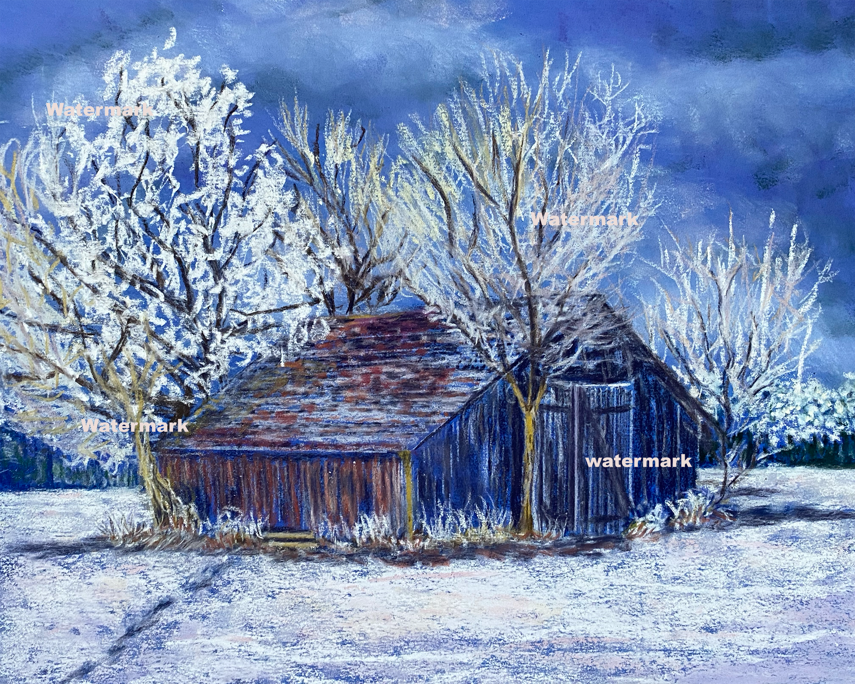 Winter Barn 12 x 9 Pastel Painting unframed