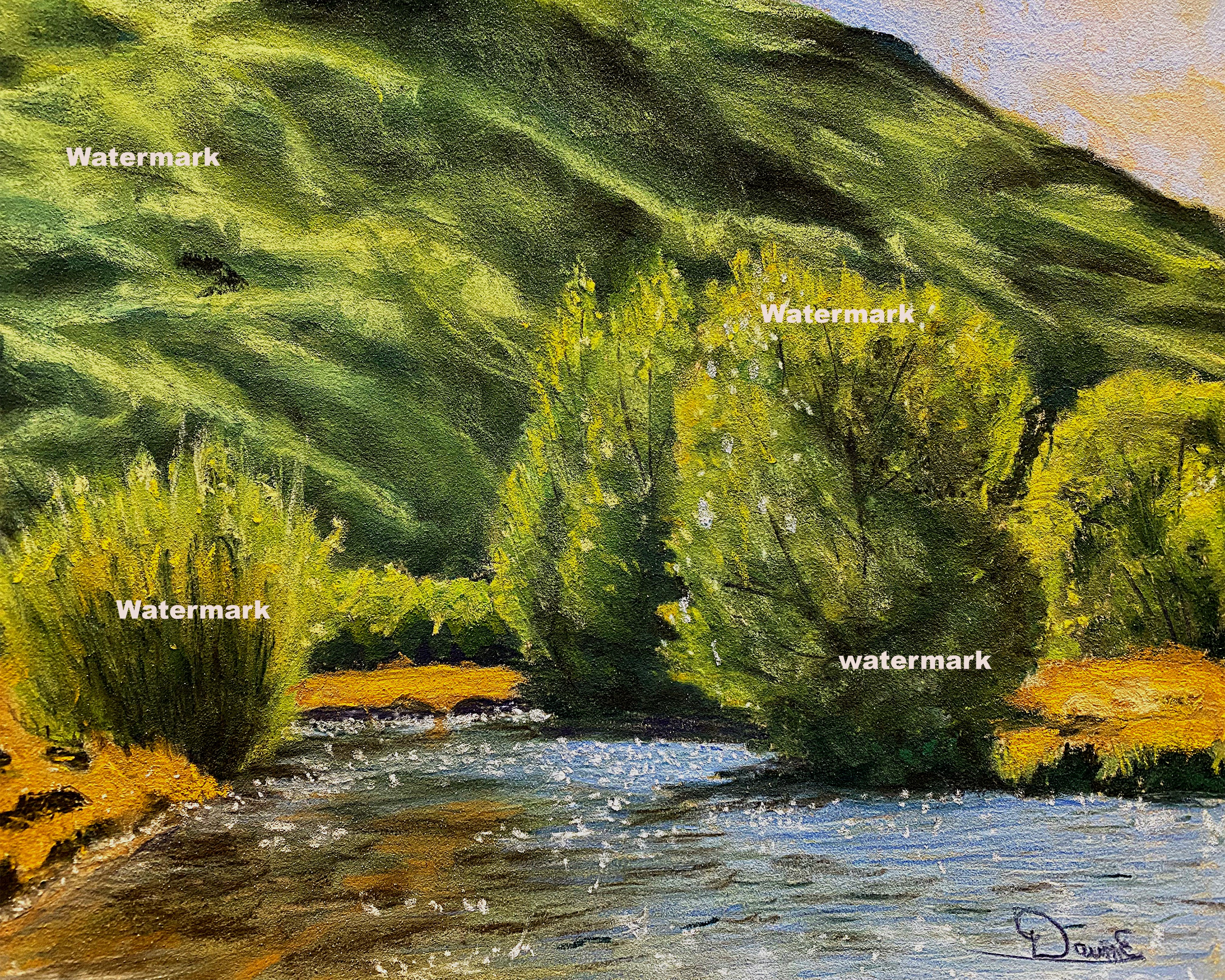 Sparkling River 9 x 12 Pastel Painting unframed