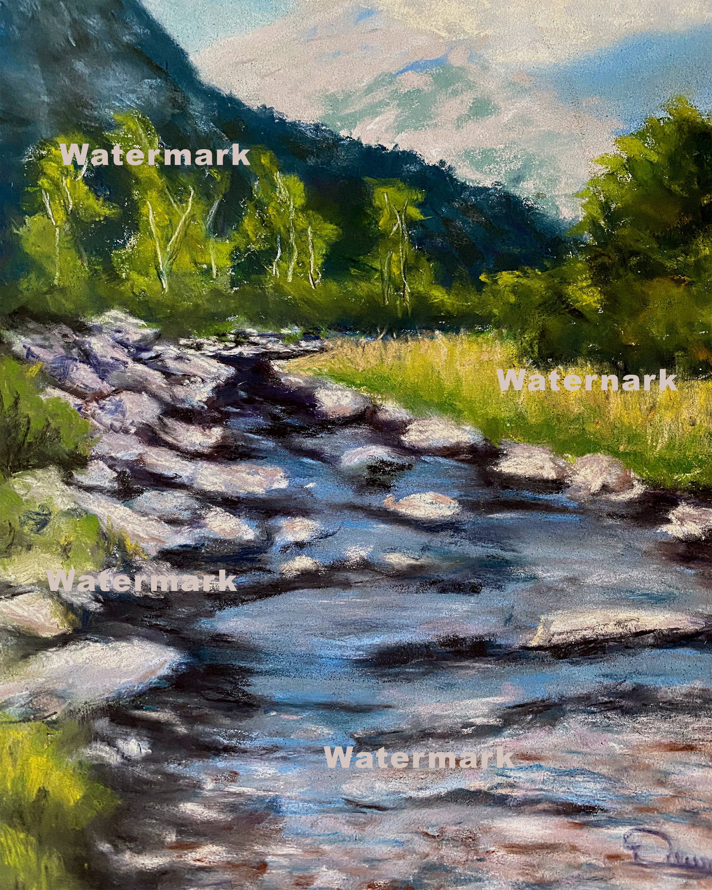 River Rocks 12 x 9 Pastel Painting unframed
