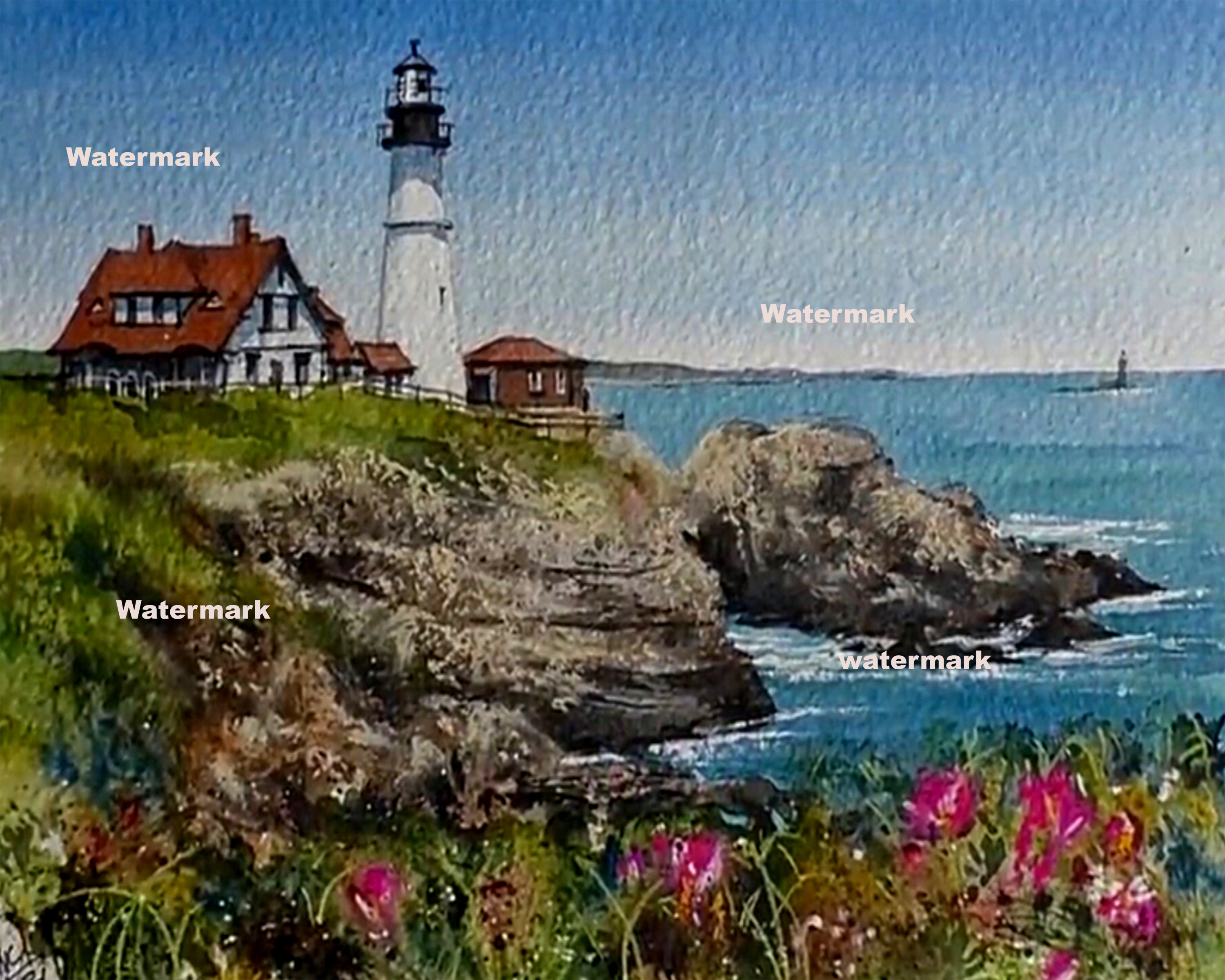 Lighthouse Mixed Media 12 x 9 Pastel Painting unframed