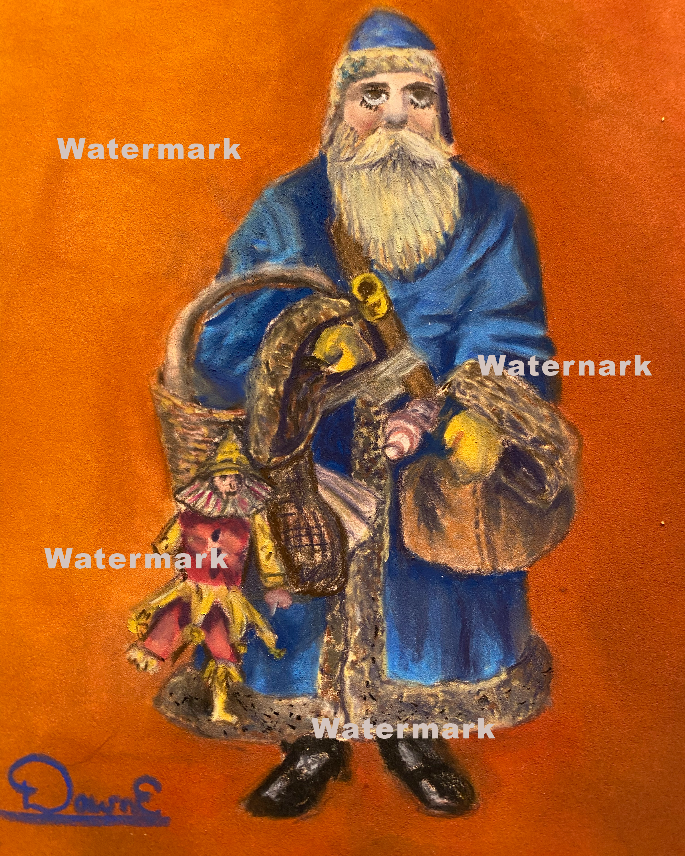 Old Fashion Santa 7 x 9 Pastel Painting unframed