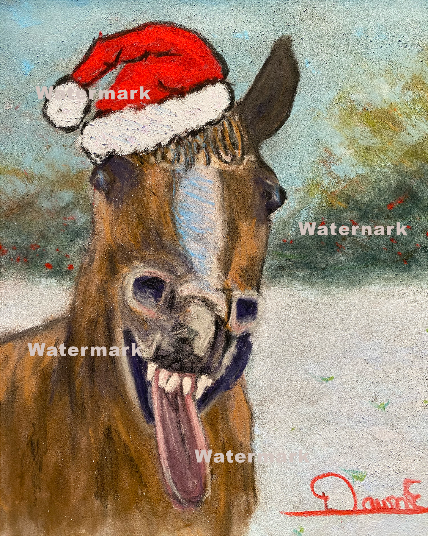 Santa Horse 8 x 10 Print Unframed