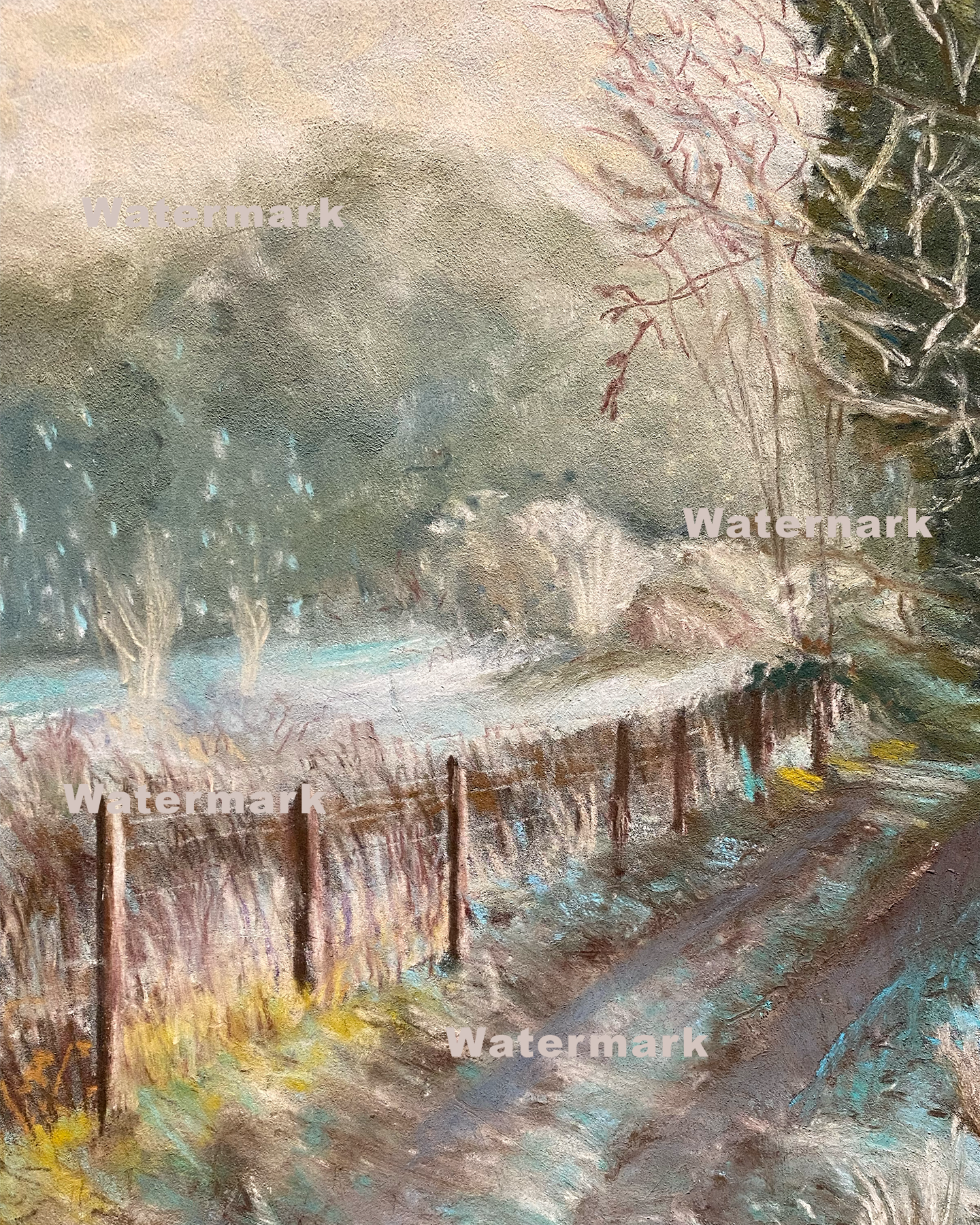 Snowy Pasture 12 x 9 Pastel Painting Unframed