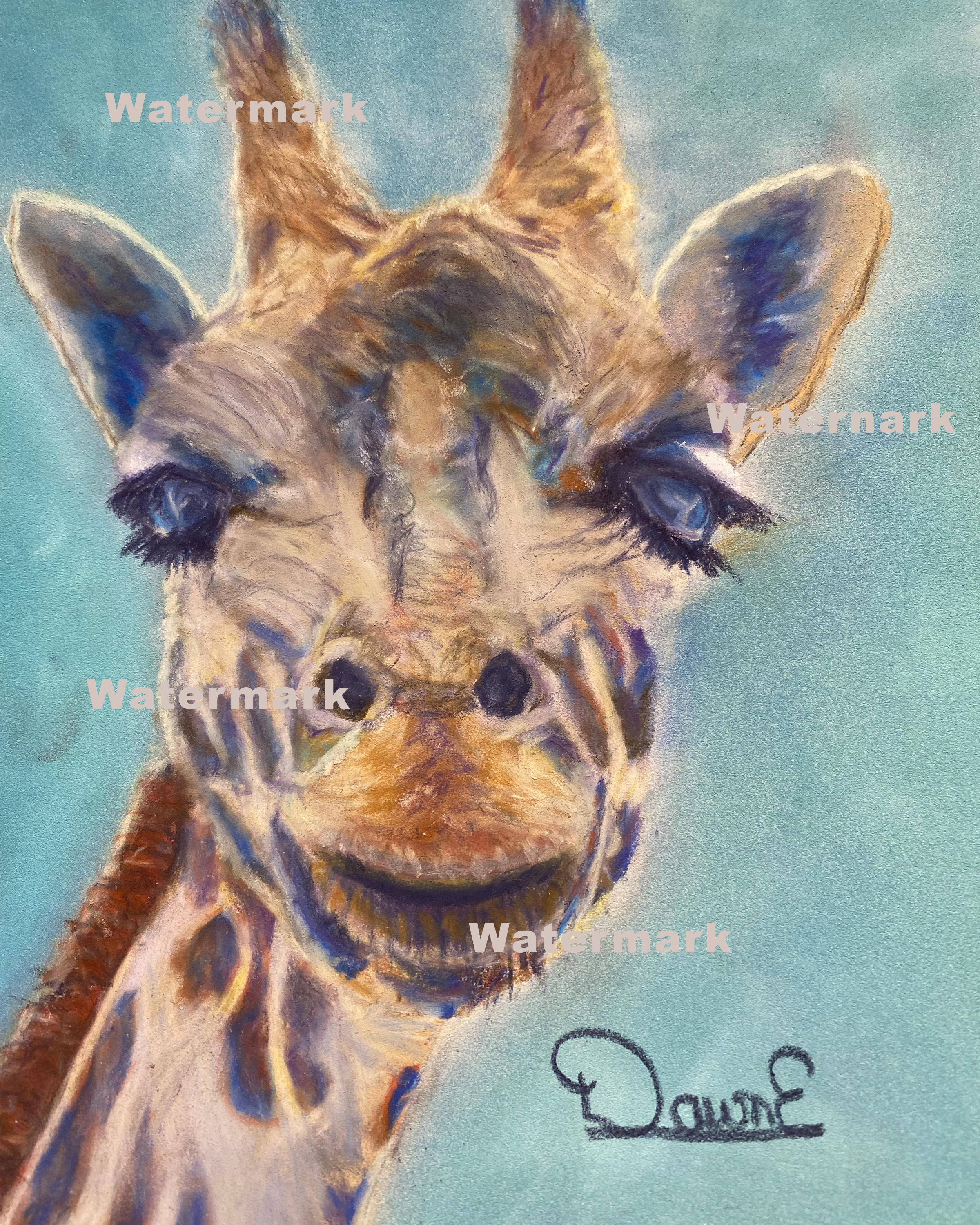 Gertrude the giraffe 7 x 9 Pastel Painting Unframed