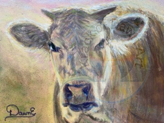 Brown Cow 9 x 7 Pastel Painting Unframed