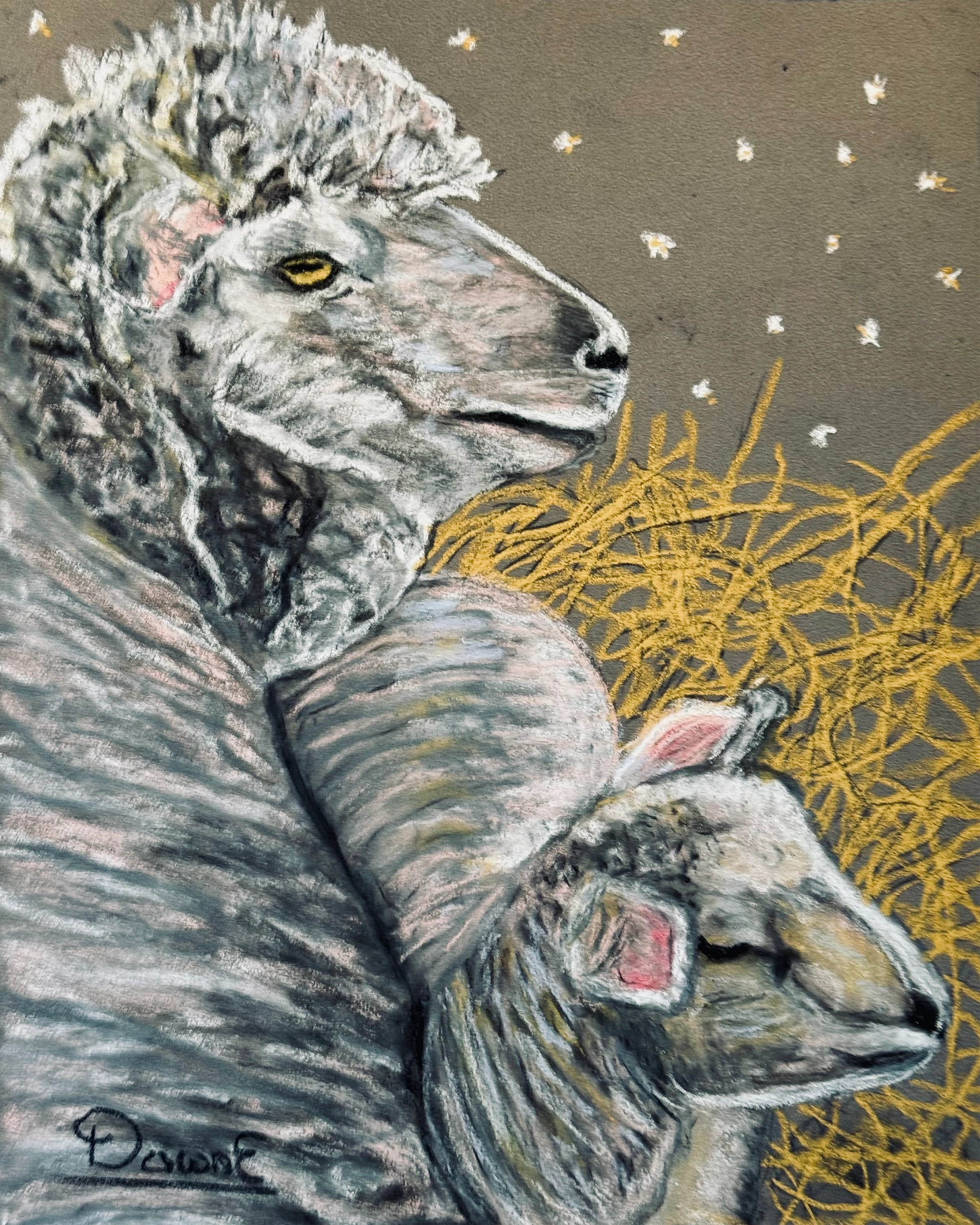 Lamb in Manger 9 x 12 Pastel Painting