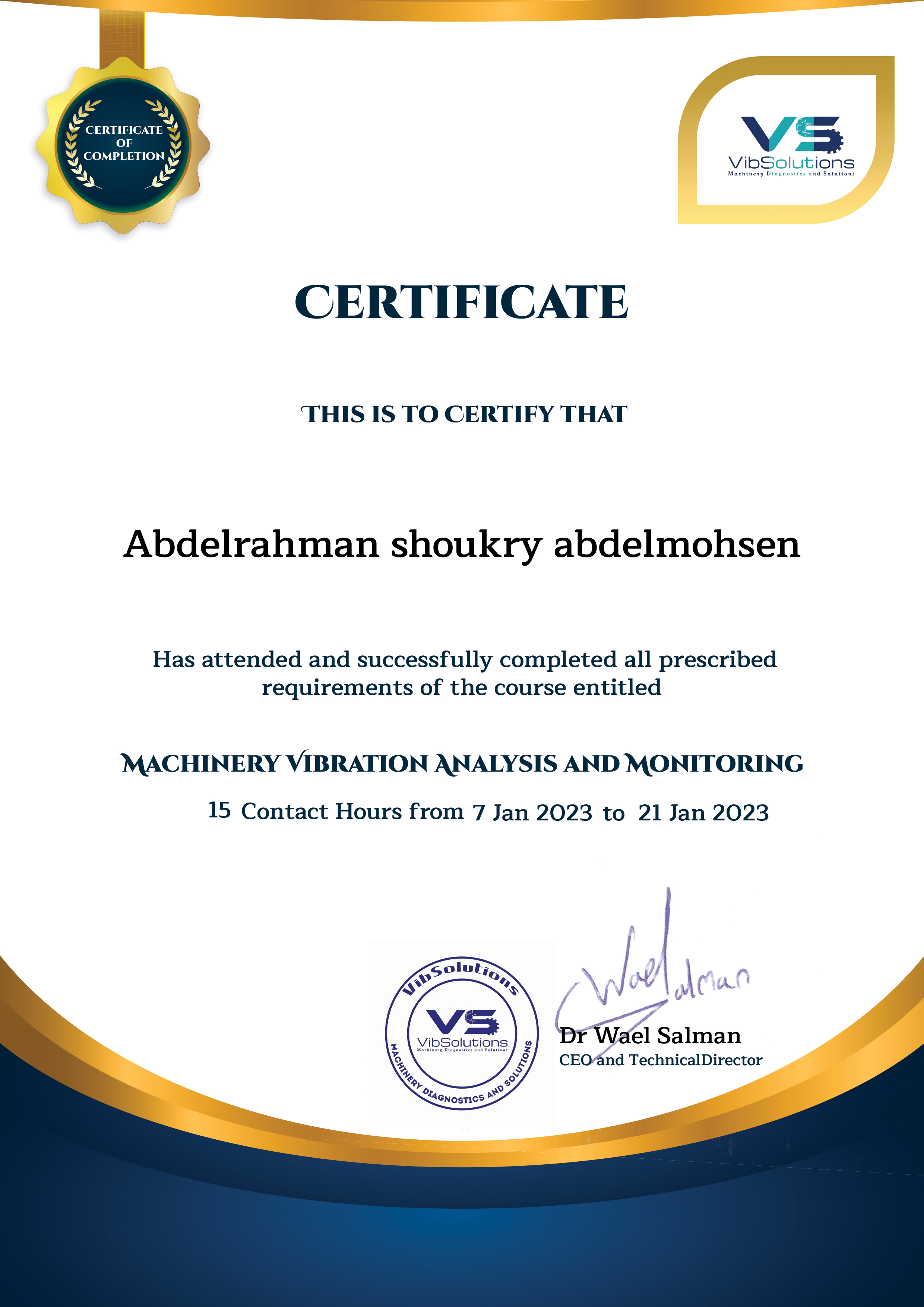 ِAbdelrahman-Vibration Certificate