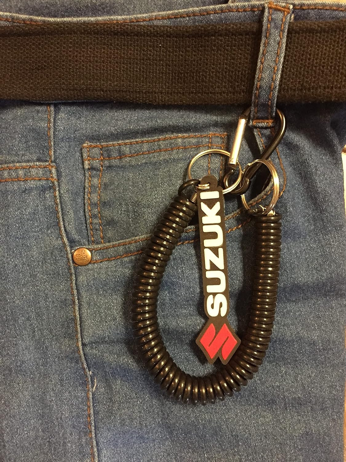 RSPD Suzuki Spring Hook Keychain (Black) Spiral Holder Keychain, Compatible for Universal Bikes