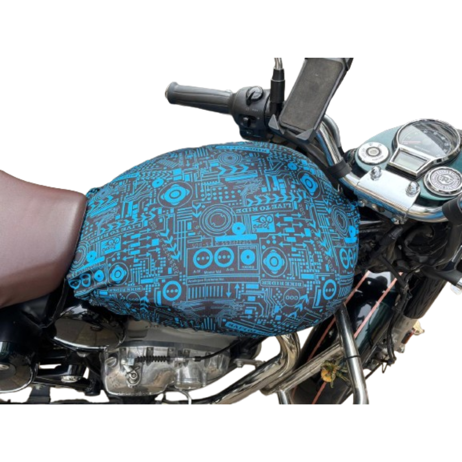 BLUE "NEO Live to Ride" Tank Cover | Stretchable & Lightweight | Protects from Sun, Dust & Scratches | Easy to Use (Not Waterproof) | Fits Classic, Thunderbird, Meteor, Standard, Electra, Hunter, Interceptor, Himalayan 411/450