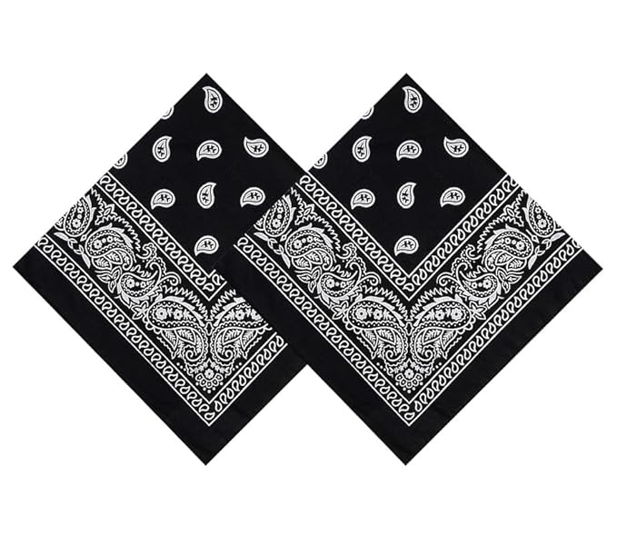 (Pack of 2 BLACK) Premium Paisley BLACK Bandana for Motorcycle Riders – Breathable Cotton Headwrap, Face Mask, Neck Scarf & Riding Protection