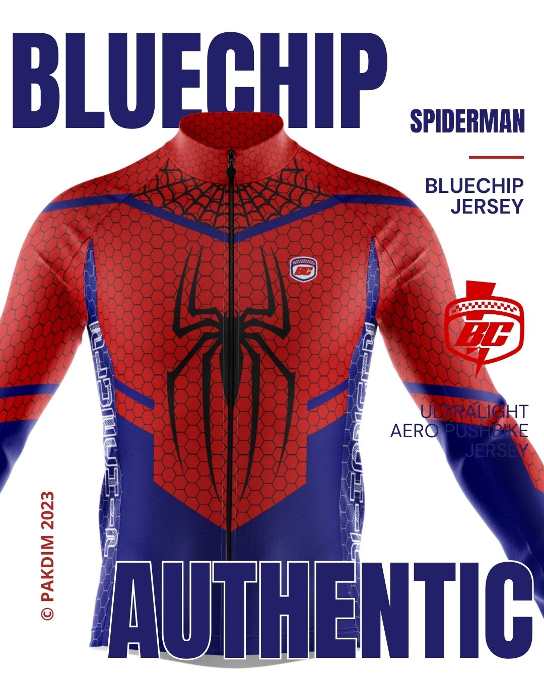 Bluechip Authentic Spiderman Aero Jersey Pushbike - Red Blue 1.0