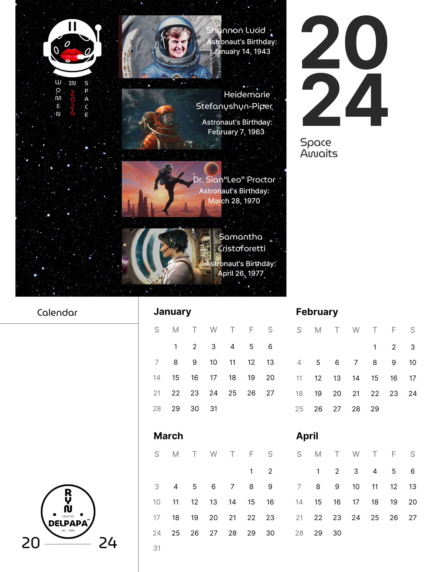 Womxn in Space Q1 Wall Calendar