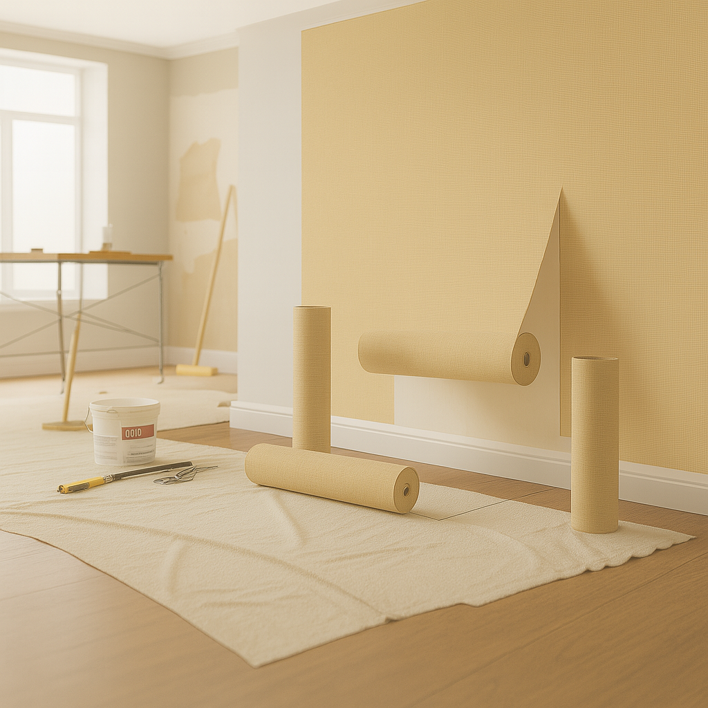 PAPEL DE PAREDE PVC VINÍLICO 5MX0,53M (2,65M²) BEGE SUAVE LUAZA