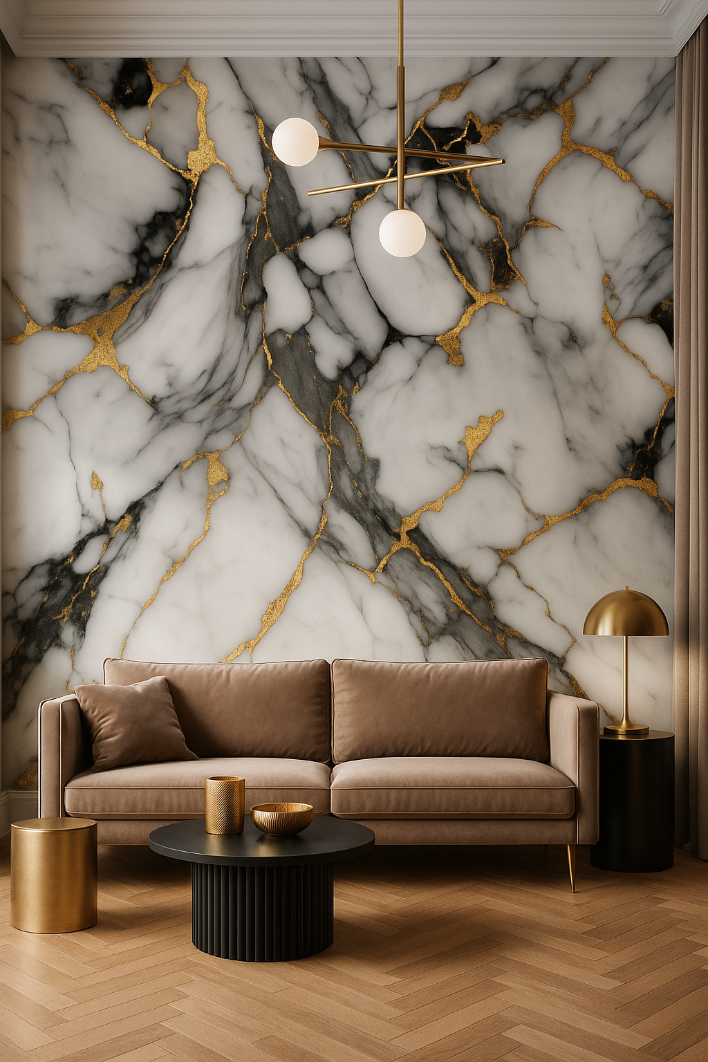 PAINEL ADESIVO DE PAREDE 3D UV MÁRMORE 3Mx60CM CARRARA GOLD LUAZA