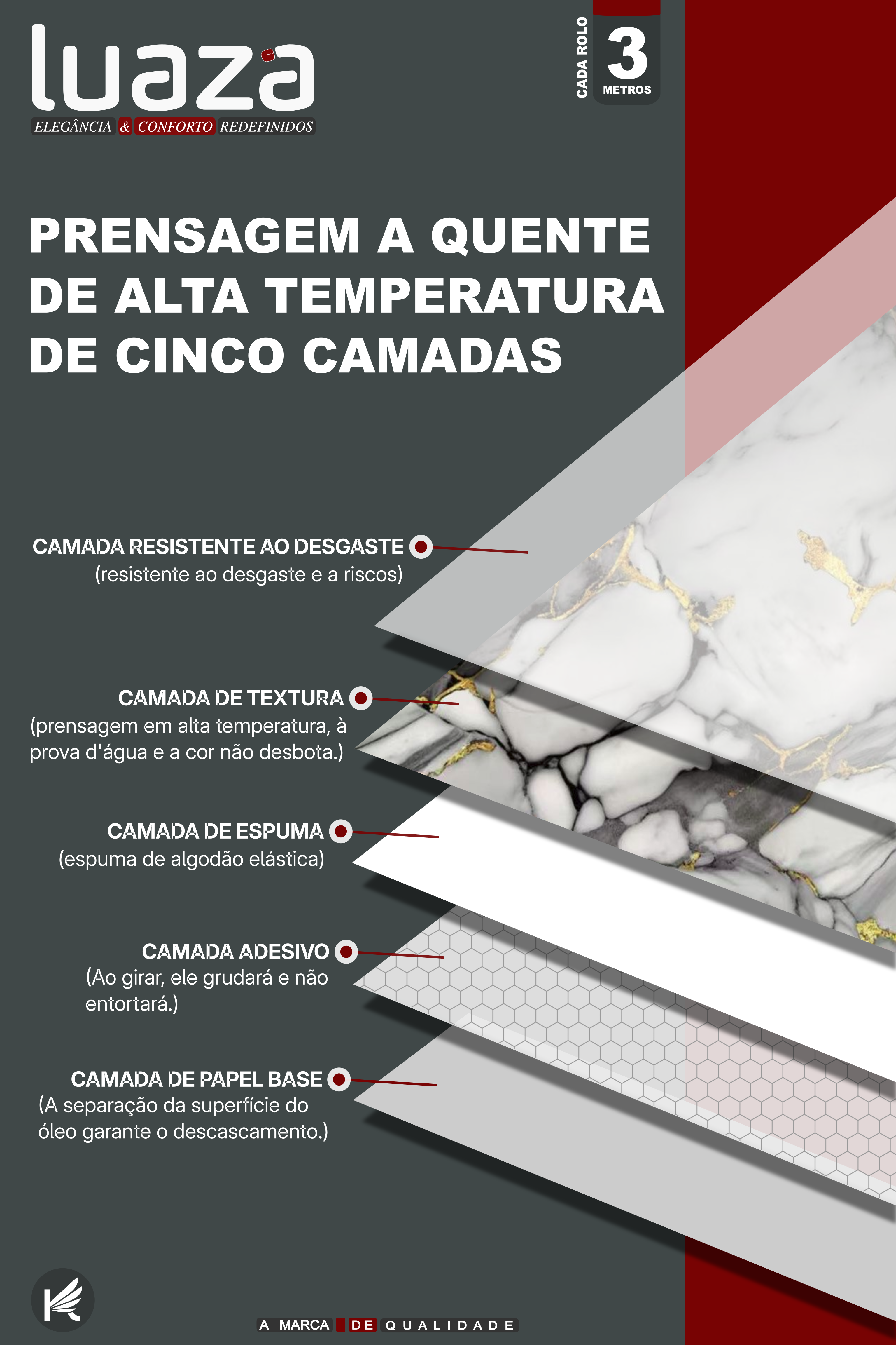 PLACA ADESIVO DE PAREDE 3D UV MÁRMORE 3MX60CM VERDE C/ DOURADO LUAZA