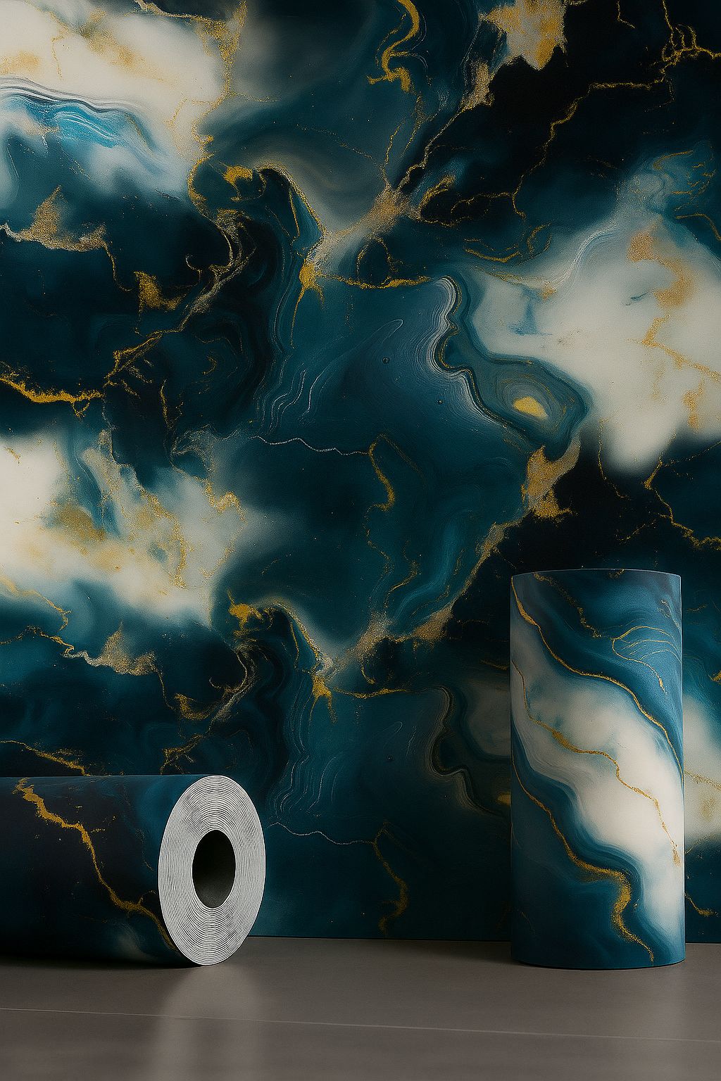 PLACA ADESIVO DE PAREDE 3D UV MÁRMORE 3MX60CM AZUL ABSTRATO LUAZA