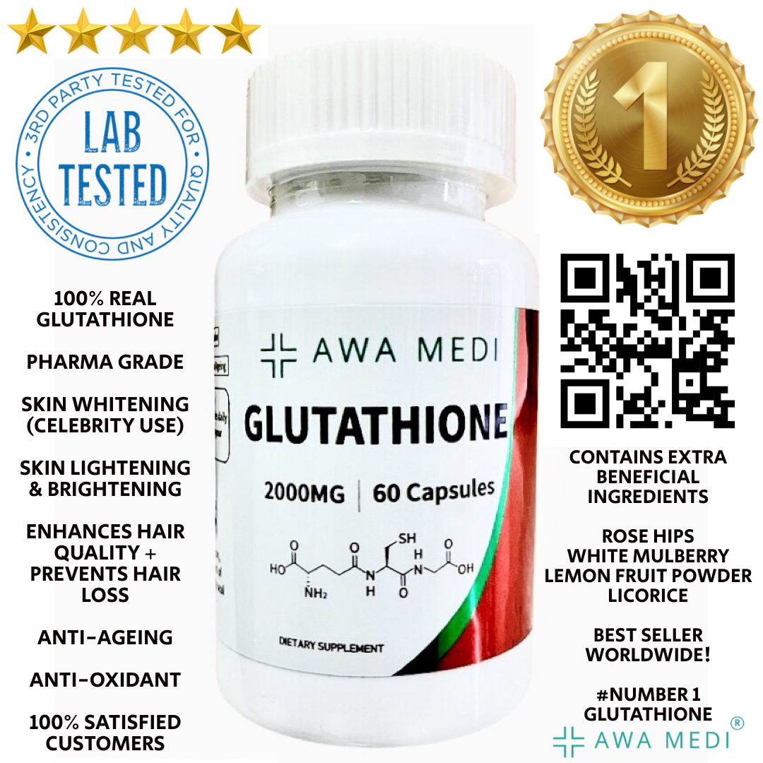 GLUTATHIONE 2000MG LAB TESTED UK SKIN WHITENING CAPSULES - HIGHEST STRENGTH 
