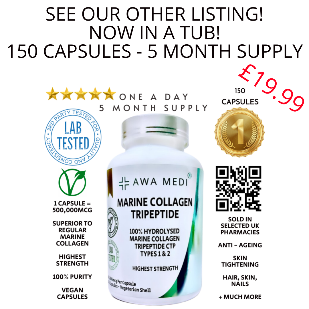 MARINE COLLAGEN CAPSULES 500000MCG HYDROLYSED COLLAGEN TRIPEPTIDE CTP TYPES 1 & 2