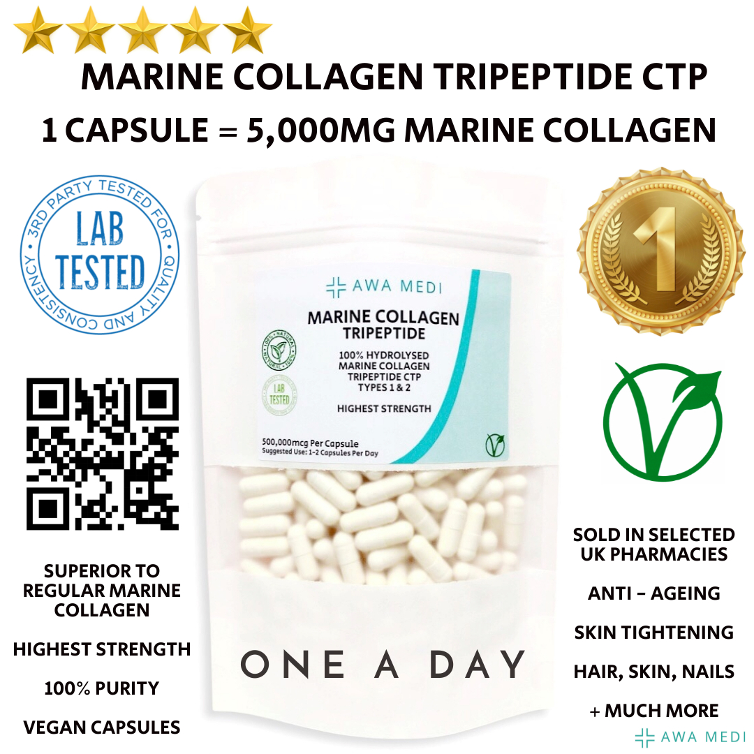 MARINE COLLAGEN CAPSULES 500000MCG HYDROLYSED COLLAGEN TRIPEPTIDE CTP TYPES 1 & 2