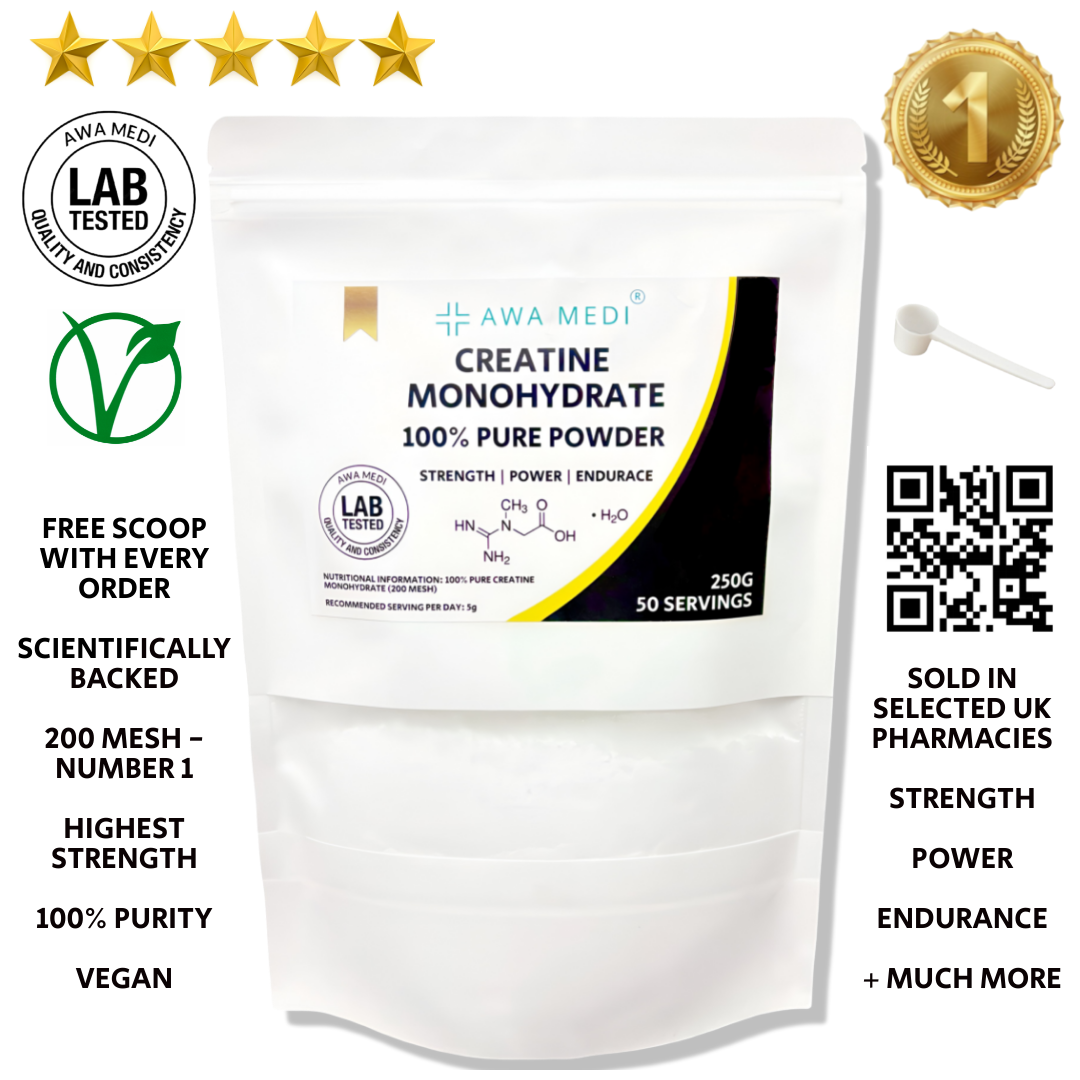 CREATINE MONOHYDRATE POWDER 100% PURE LAB TESTED 250G 50 SERVINGS HIGH STRENGTH