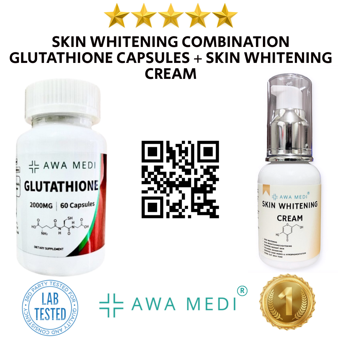 Glutathione Skin Whitening Capsules + Skin Whitening Face & Body Cream