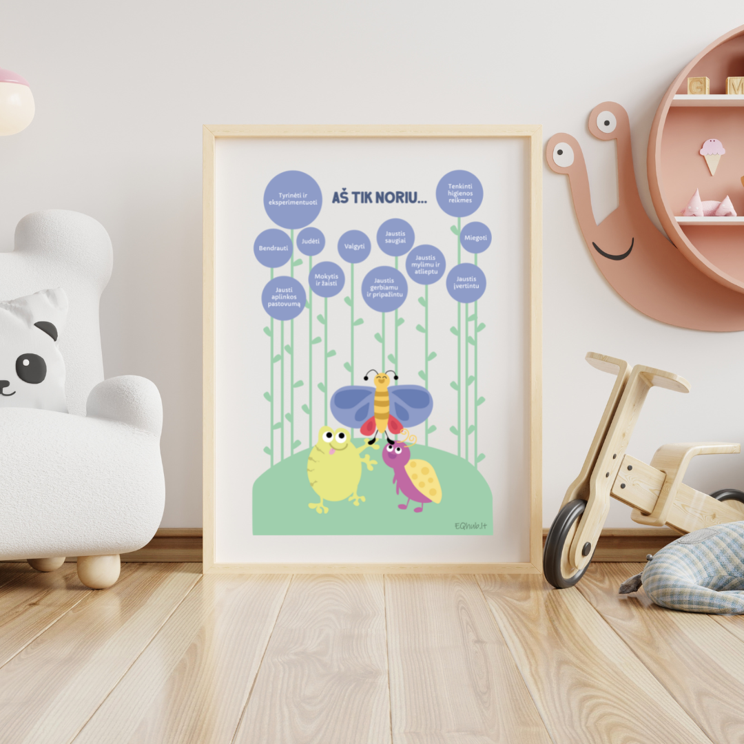 „Mano poreikiai“ - ugdantys plakatai emocinio intelekto lavinimui, dekoracijos vaiko kambariui ar klasei - A3 formatu