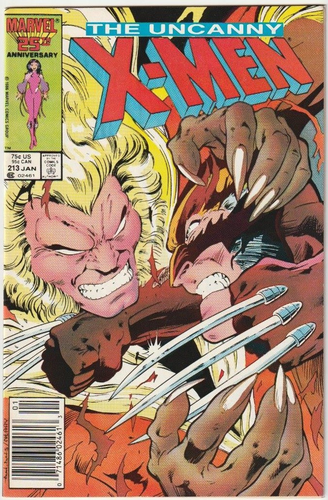 Uncanny X-Men #213 Newsstand Classic Wolverine vs Sabertooth cover 