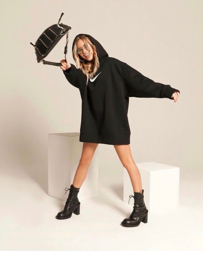 Black Drop Shoulder Oversized Hooded Sweater