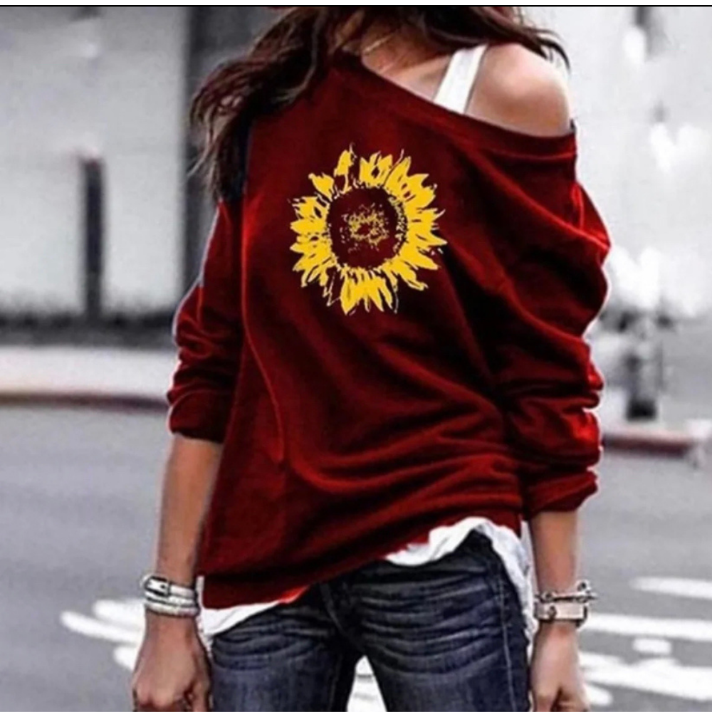 Wine One Side Cold Shoulder Daisy Front Top