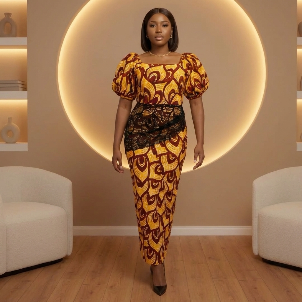African Print Puff Sleeve Dress