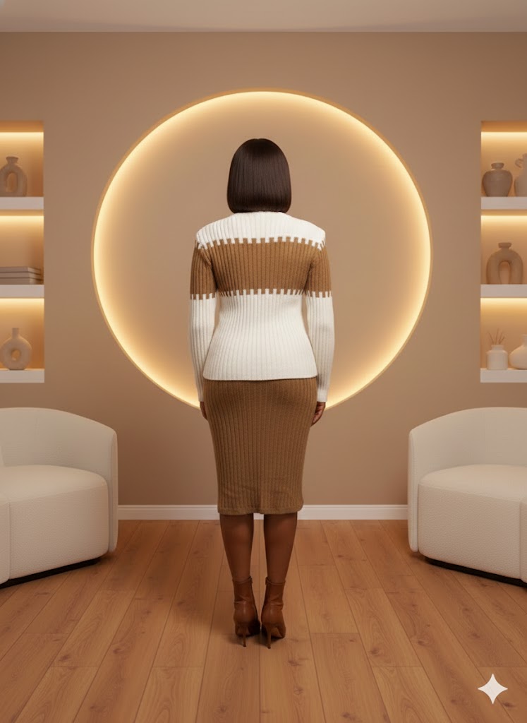 Brown and White strips Knit two piece sets