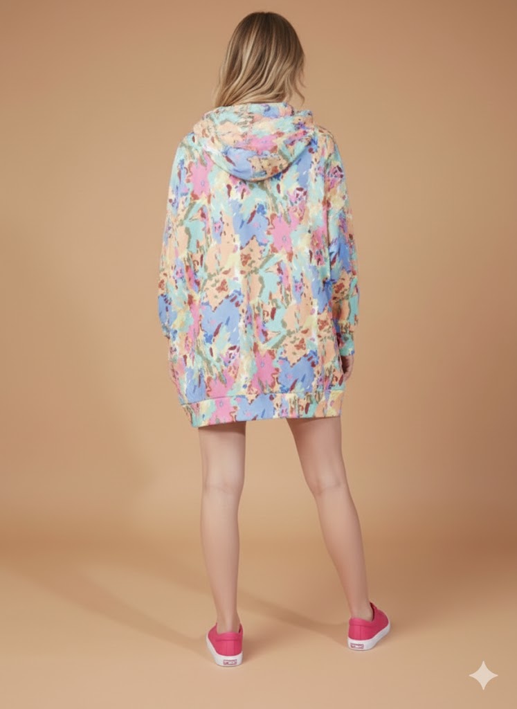 Oversized Multicolor Abstract Print Hoodie Dress Top