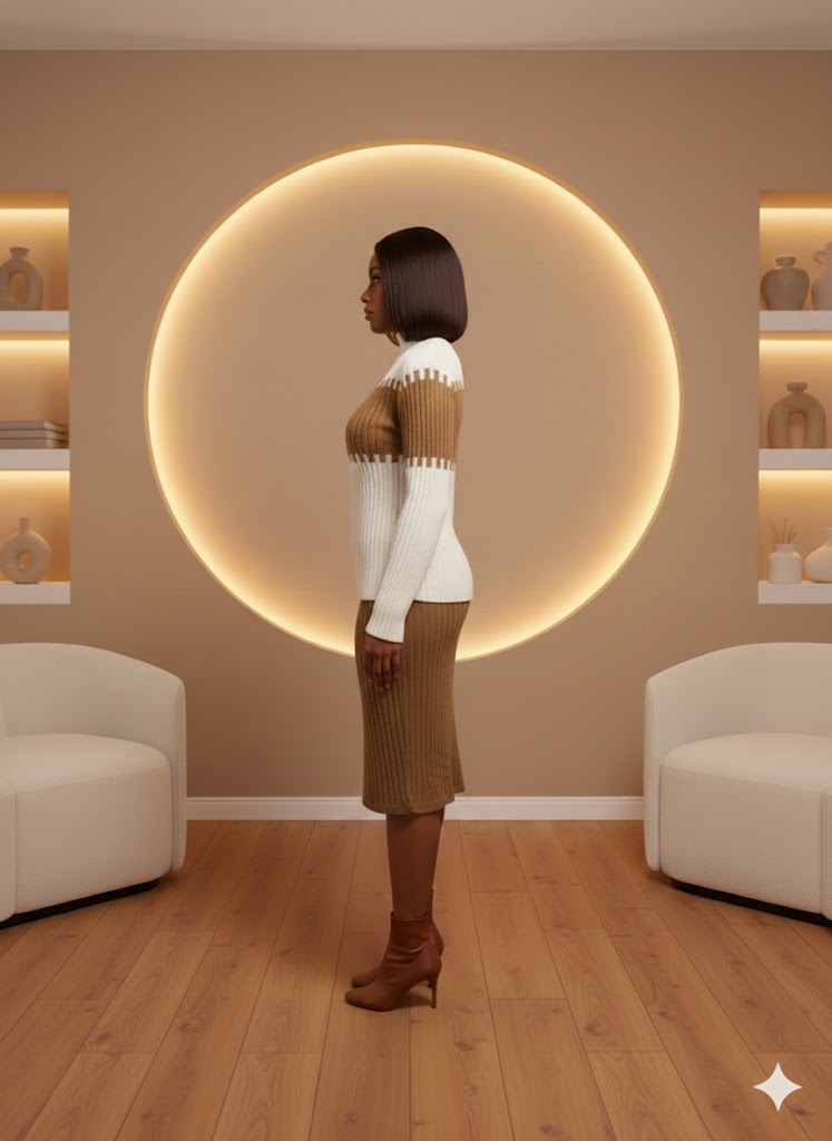 Brown and White strips Knit two piece sets