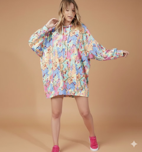 Oversized Multicolor Abstract Print Hoodie Dress Top