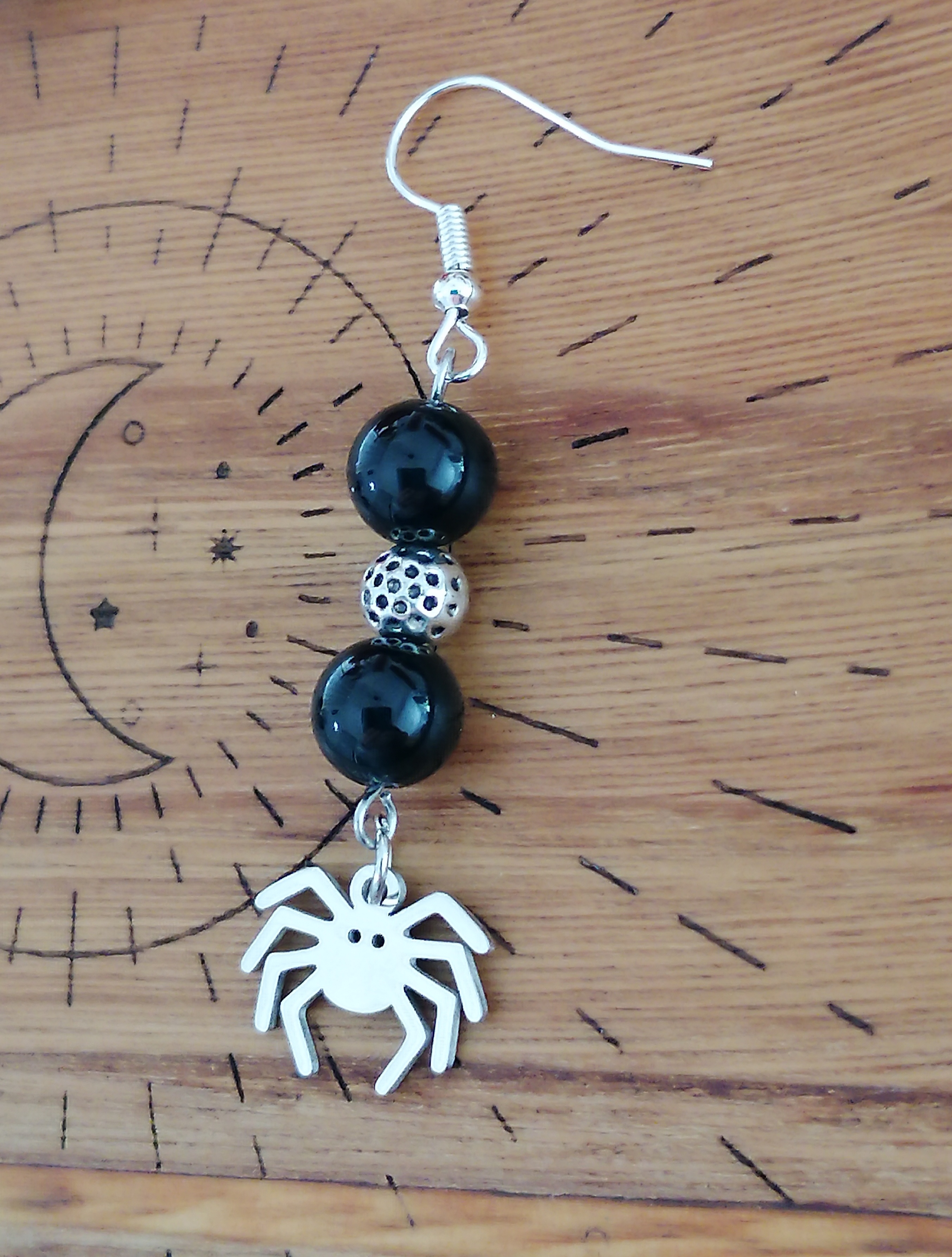 Boucles d'oreilles "araignée" en obsidienne œil céleste 