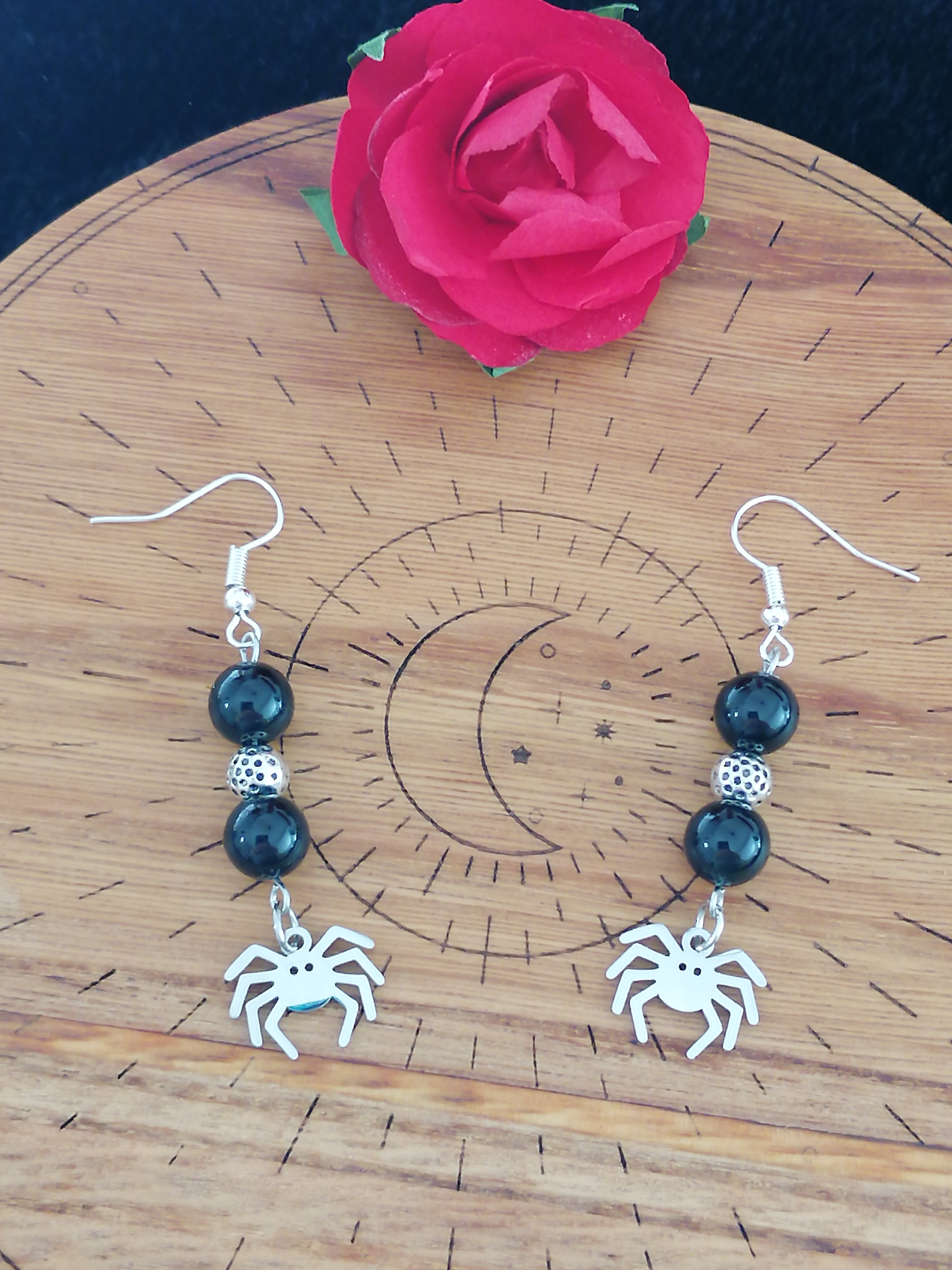 Boucles d'oreilles "araignée" en obsidienne œil céleste 