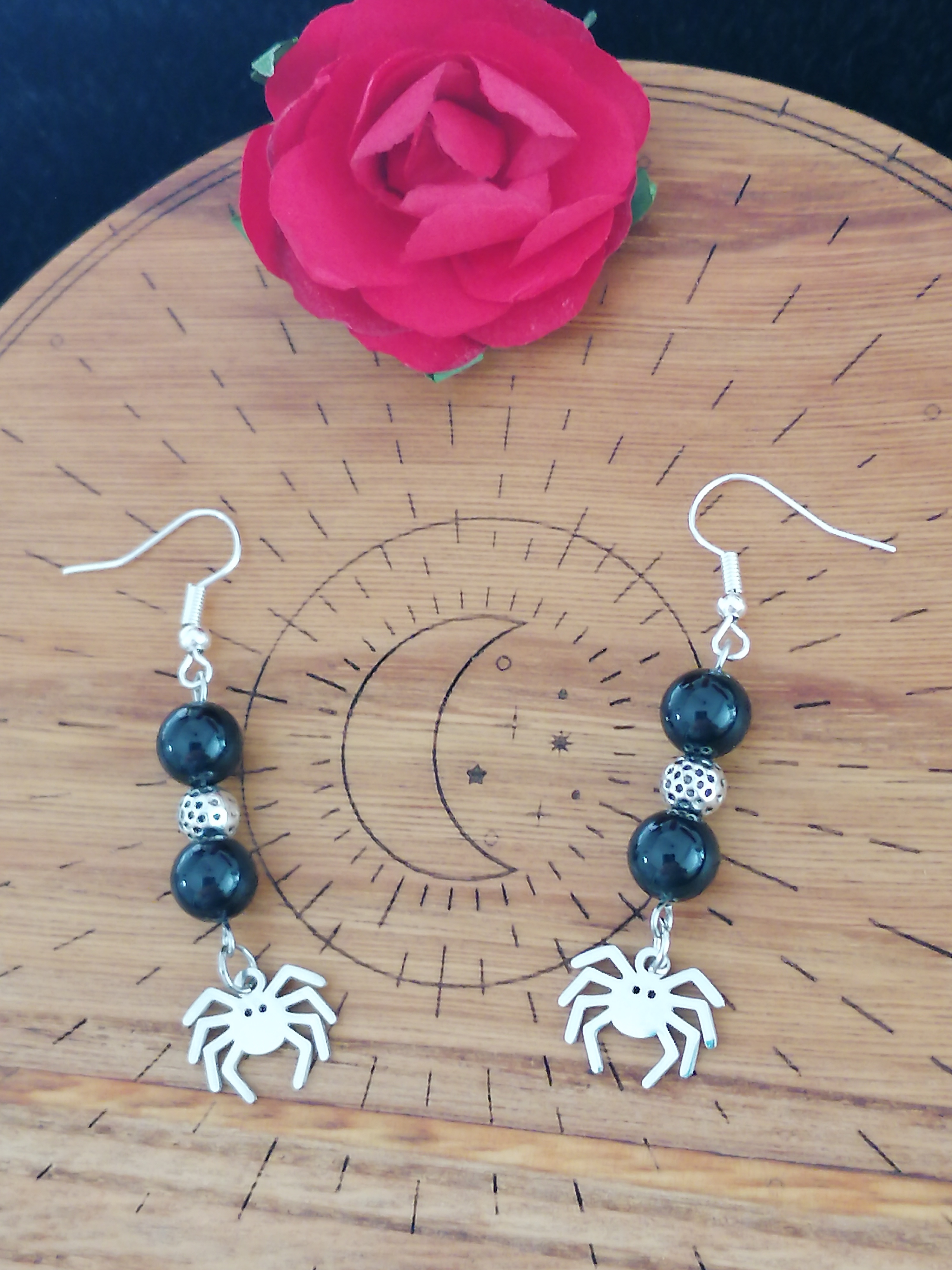 Boucles d'oreilles "araignée" en obsidienne œil céleste