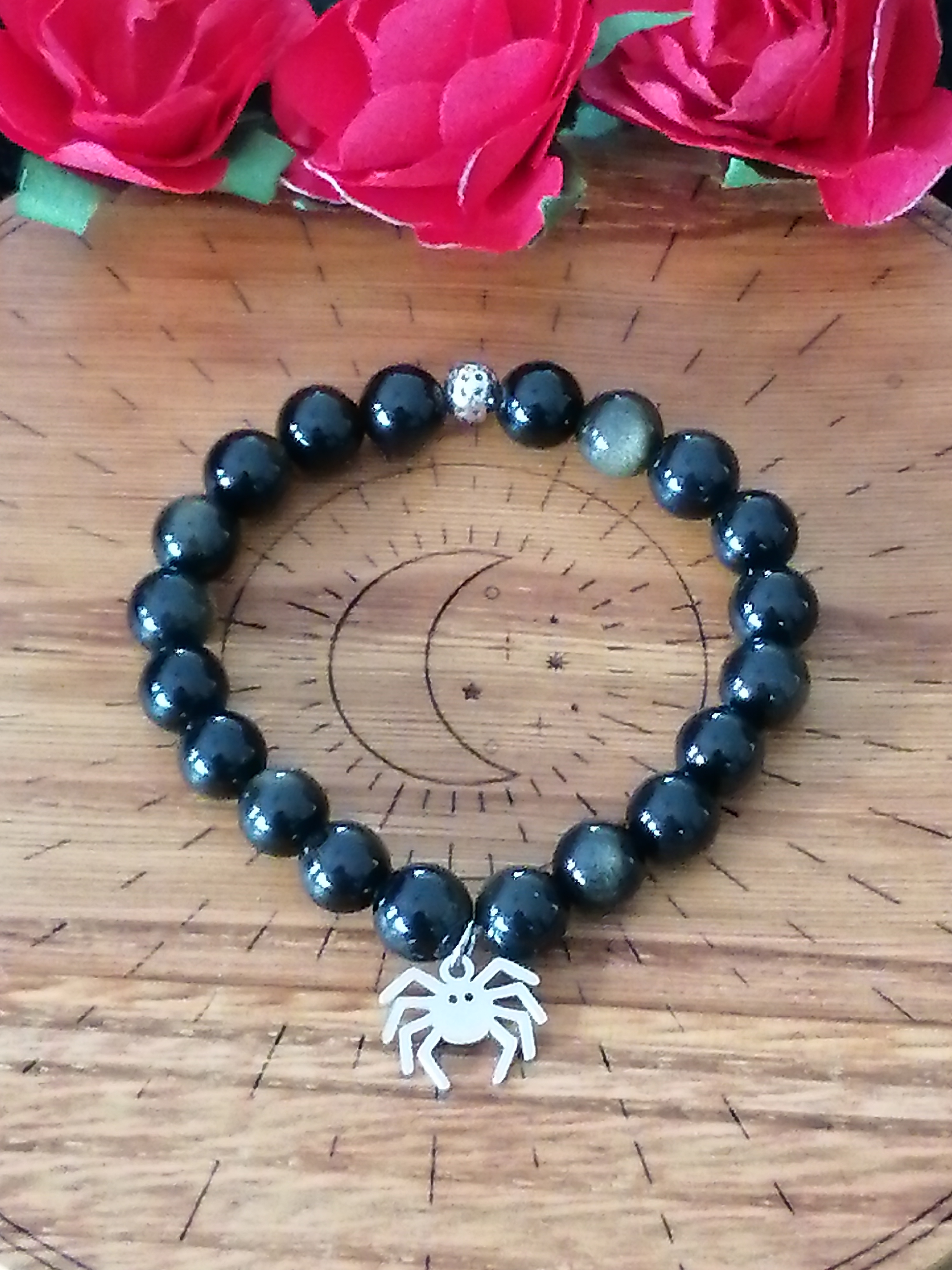 Bracelet "araignée" en obsidienne dorée 