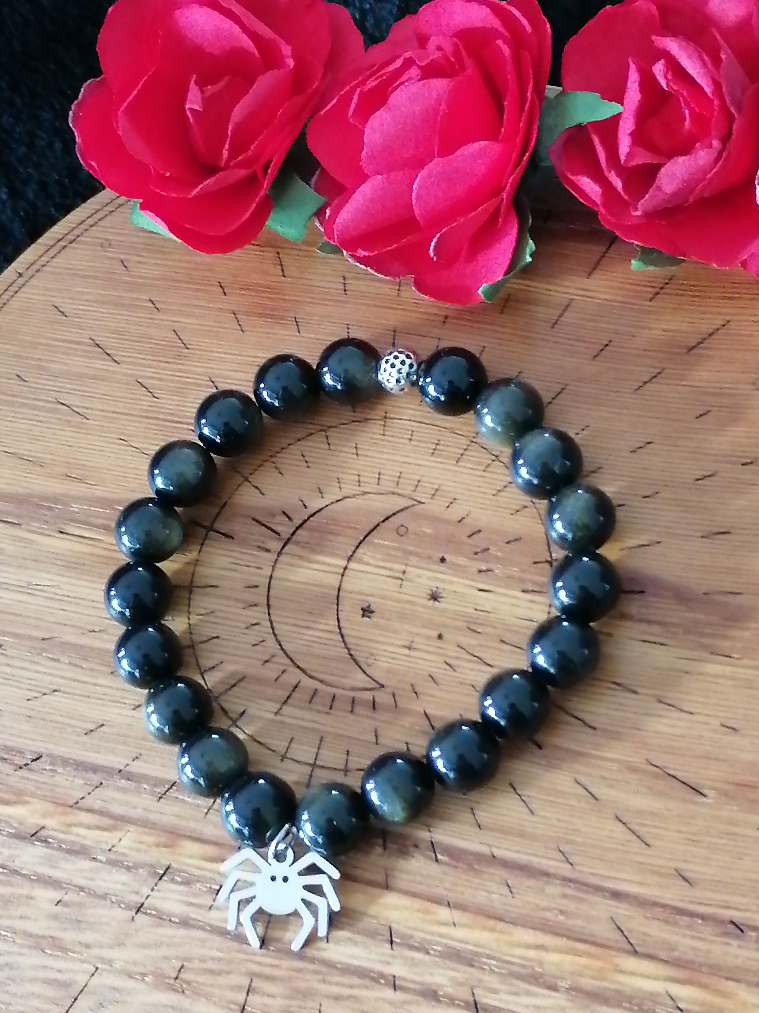 Bracelet "araignée" en obsidienne dorée 