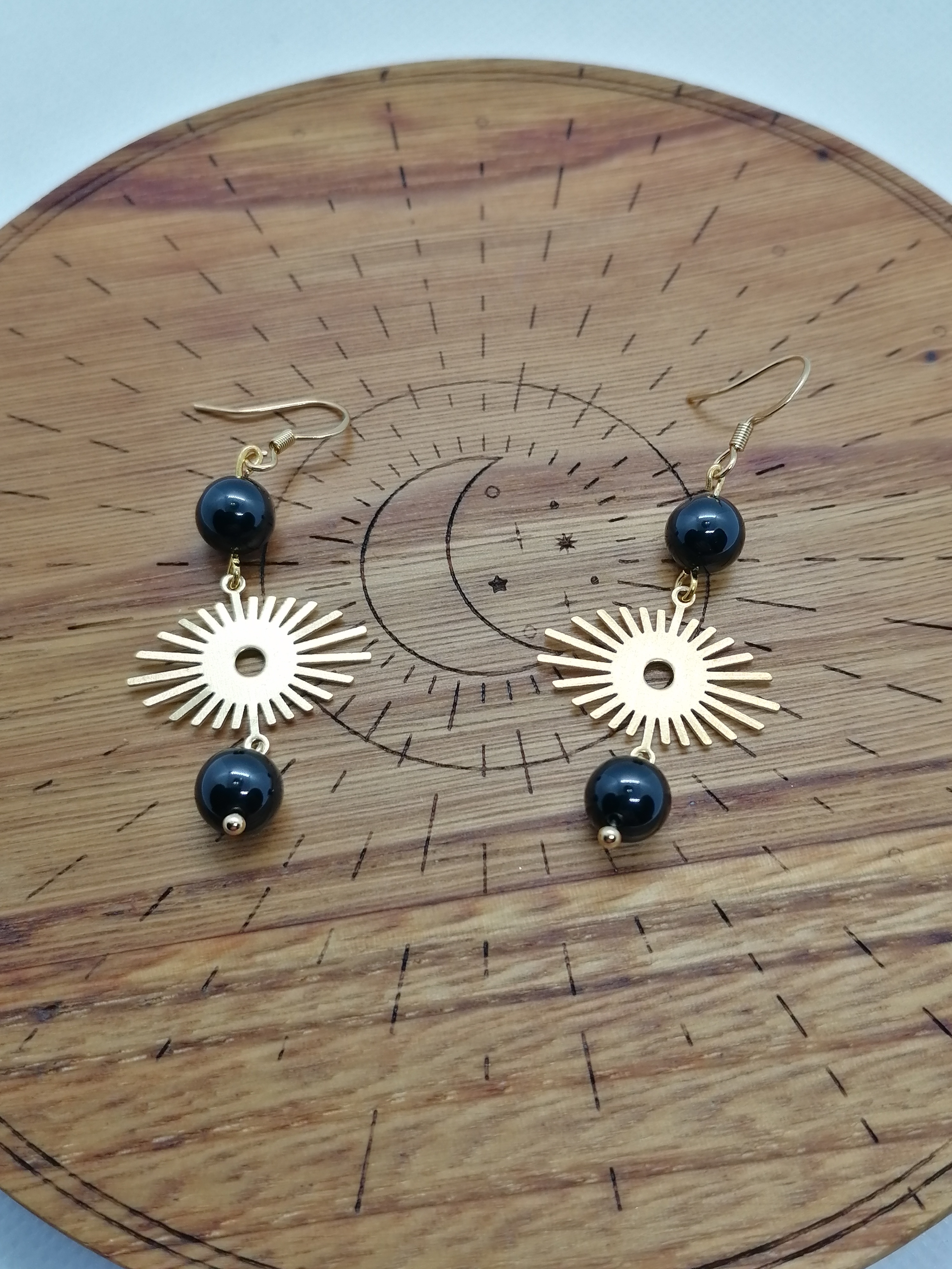 Boucles d'oreilles "soleil" en spinelle noire