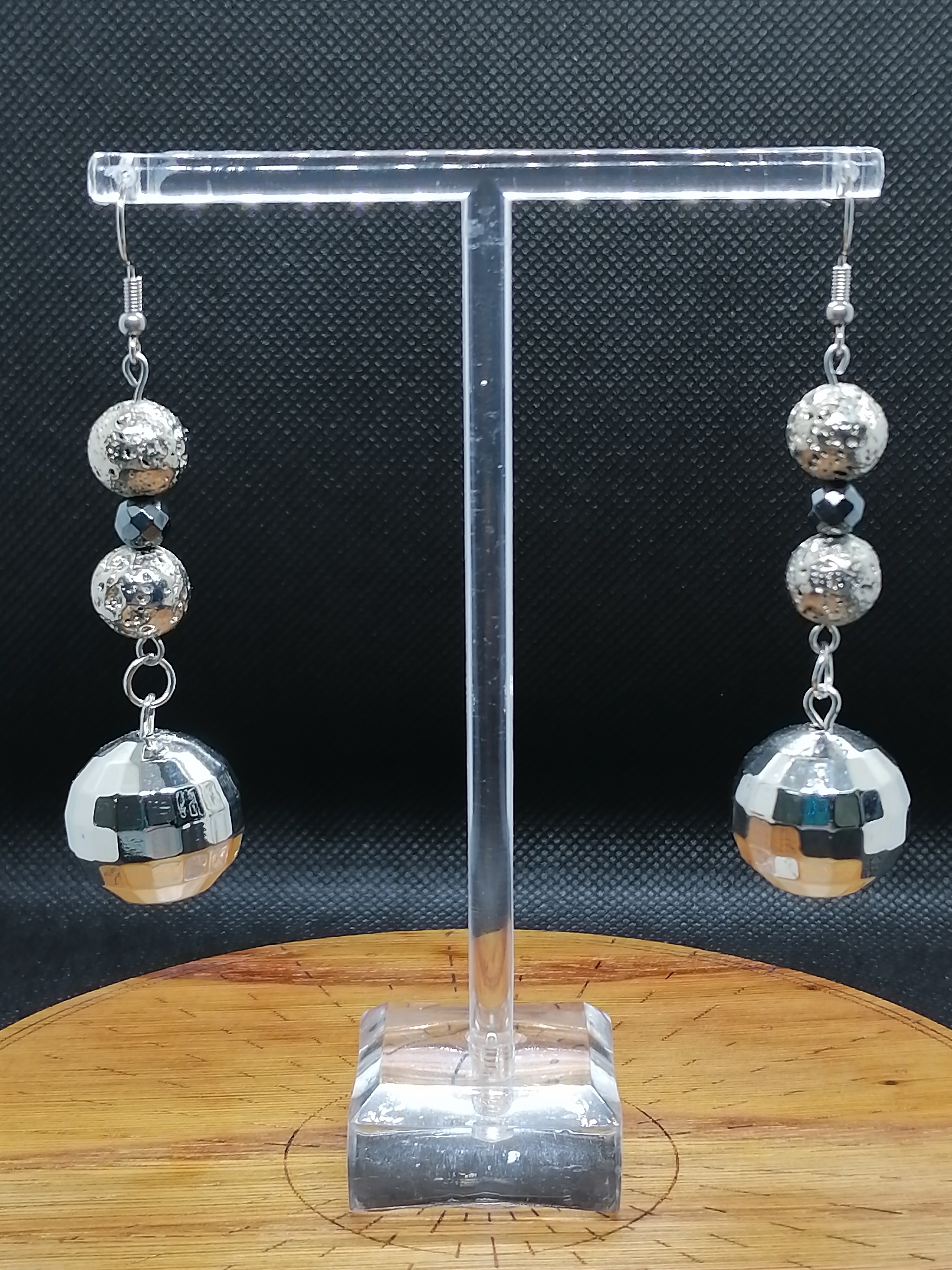 Boucles d'oreilles "disco" en hématite