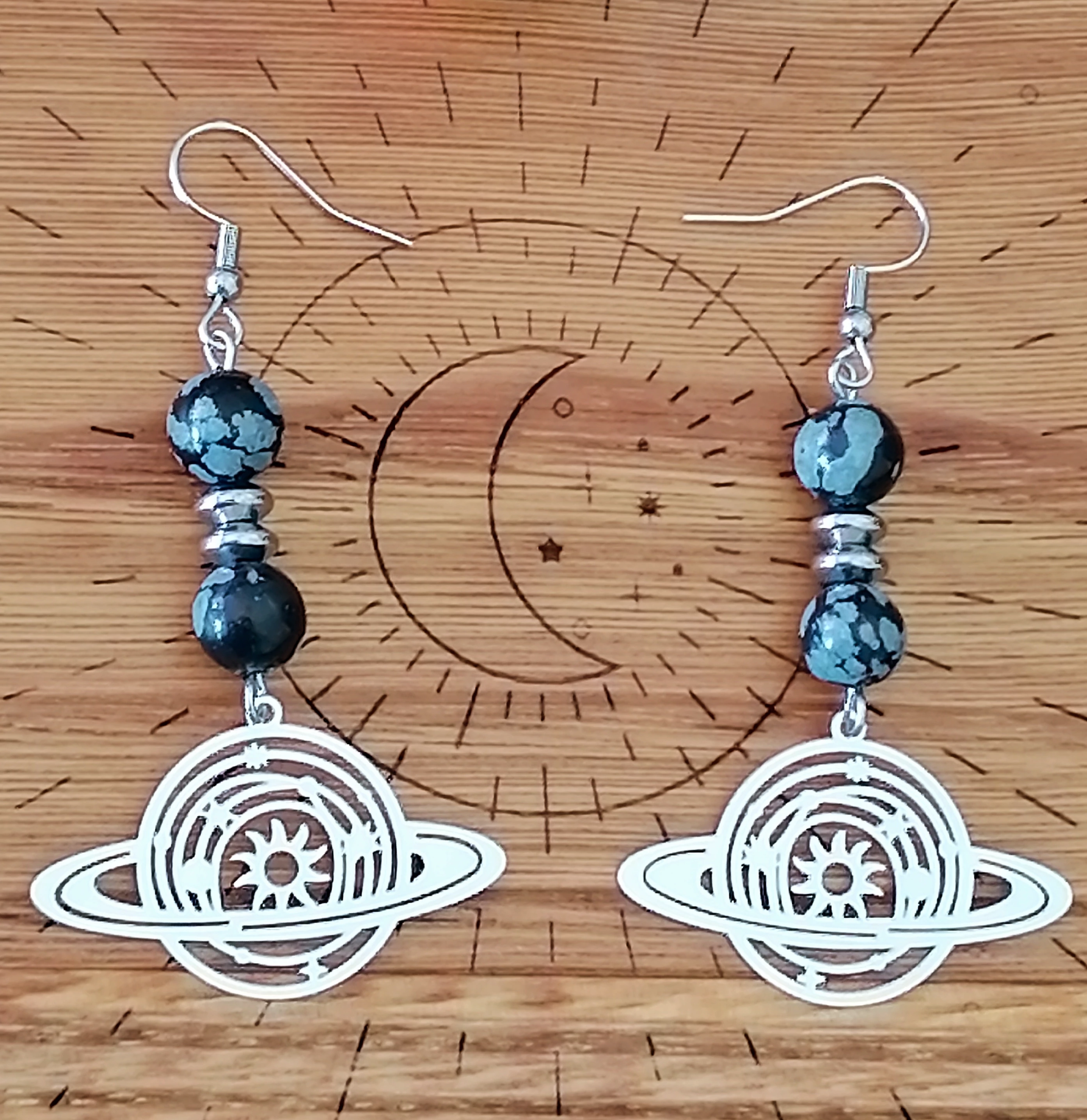 Boucles d'oreilles "mon Univers" en obsidienne neige