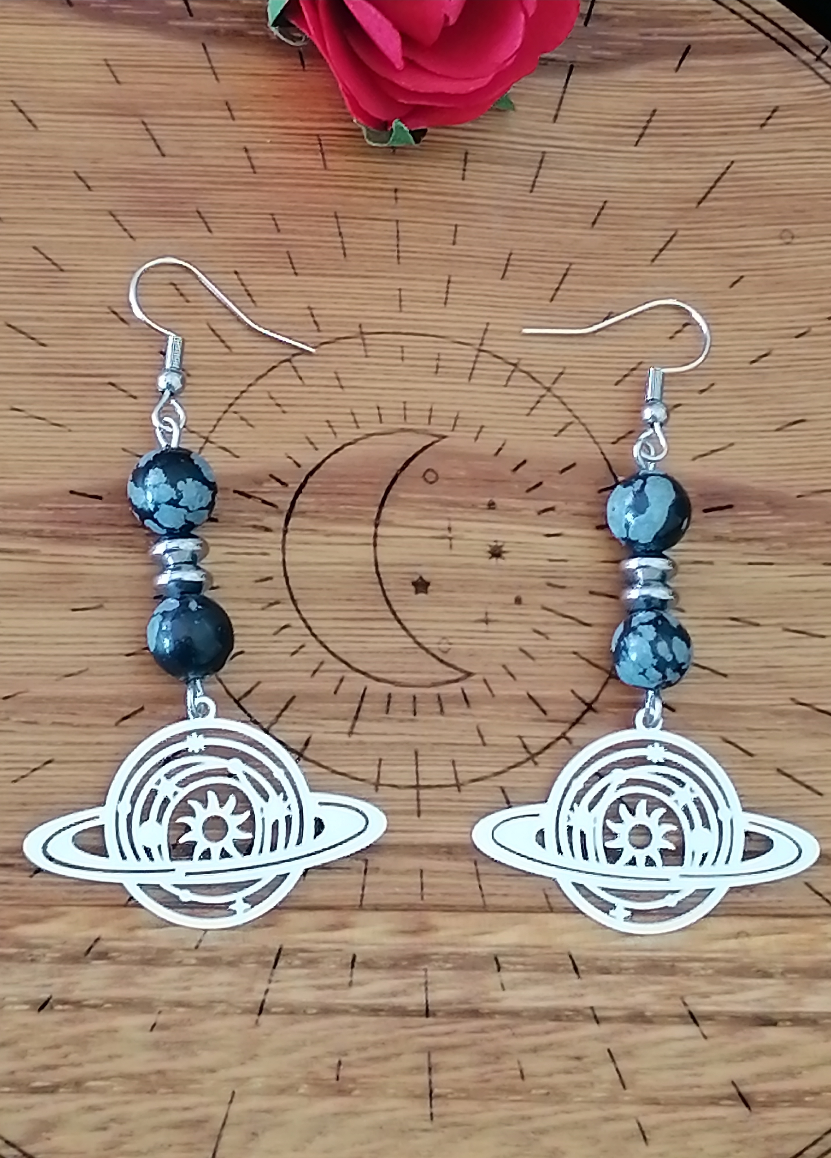 Boucles d'oreilles "mon Univers" en obsidienne neige