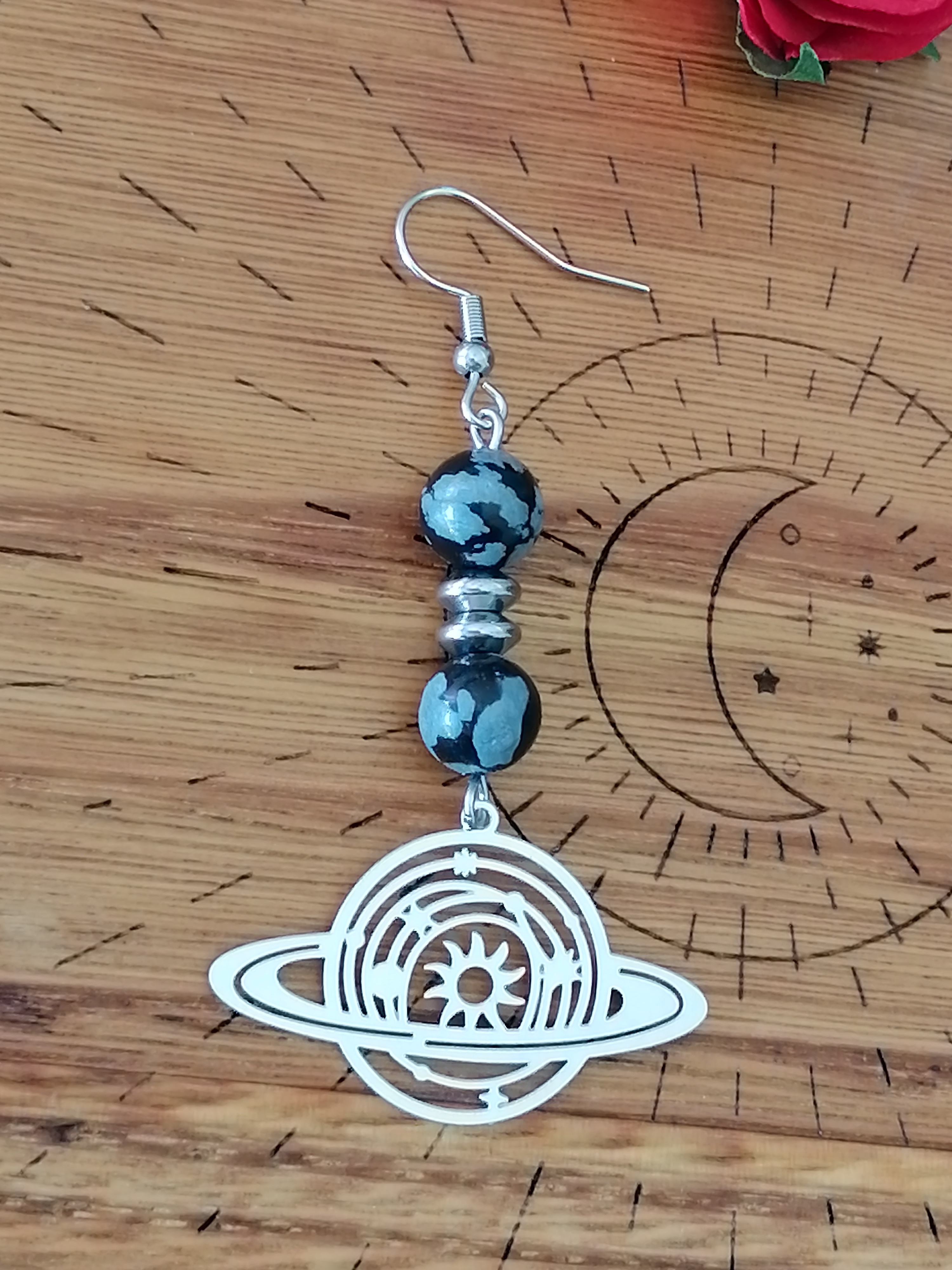 Boucles d'oreilles "mon Univers" en obsidienne neige