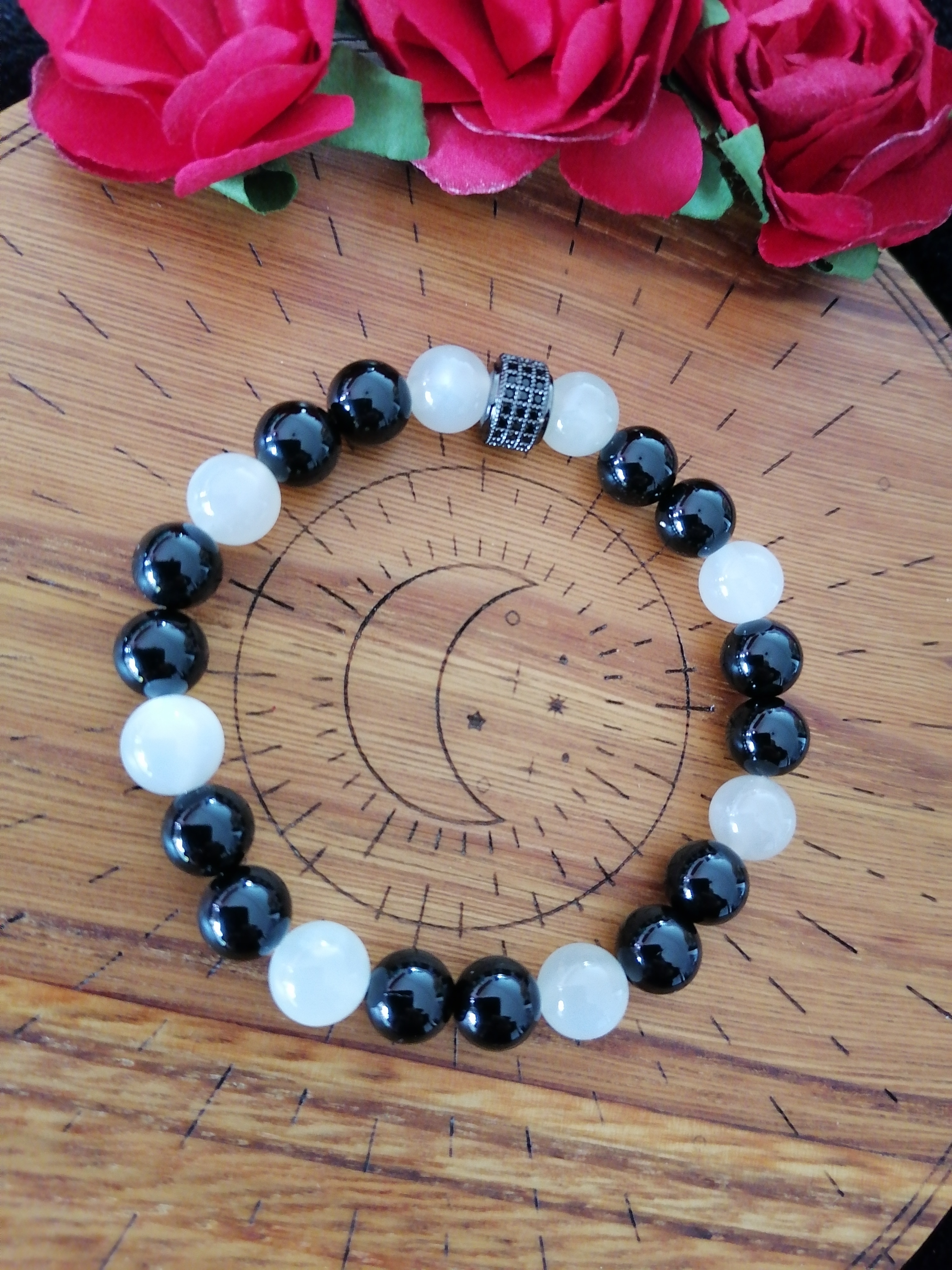 Bracelet "protection et force" en onyx et pierres de lune