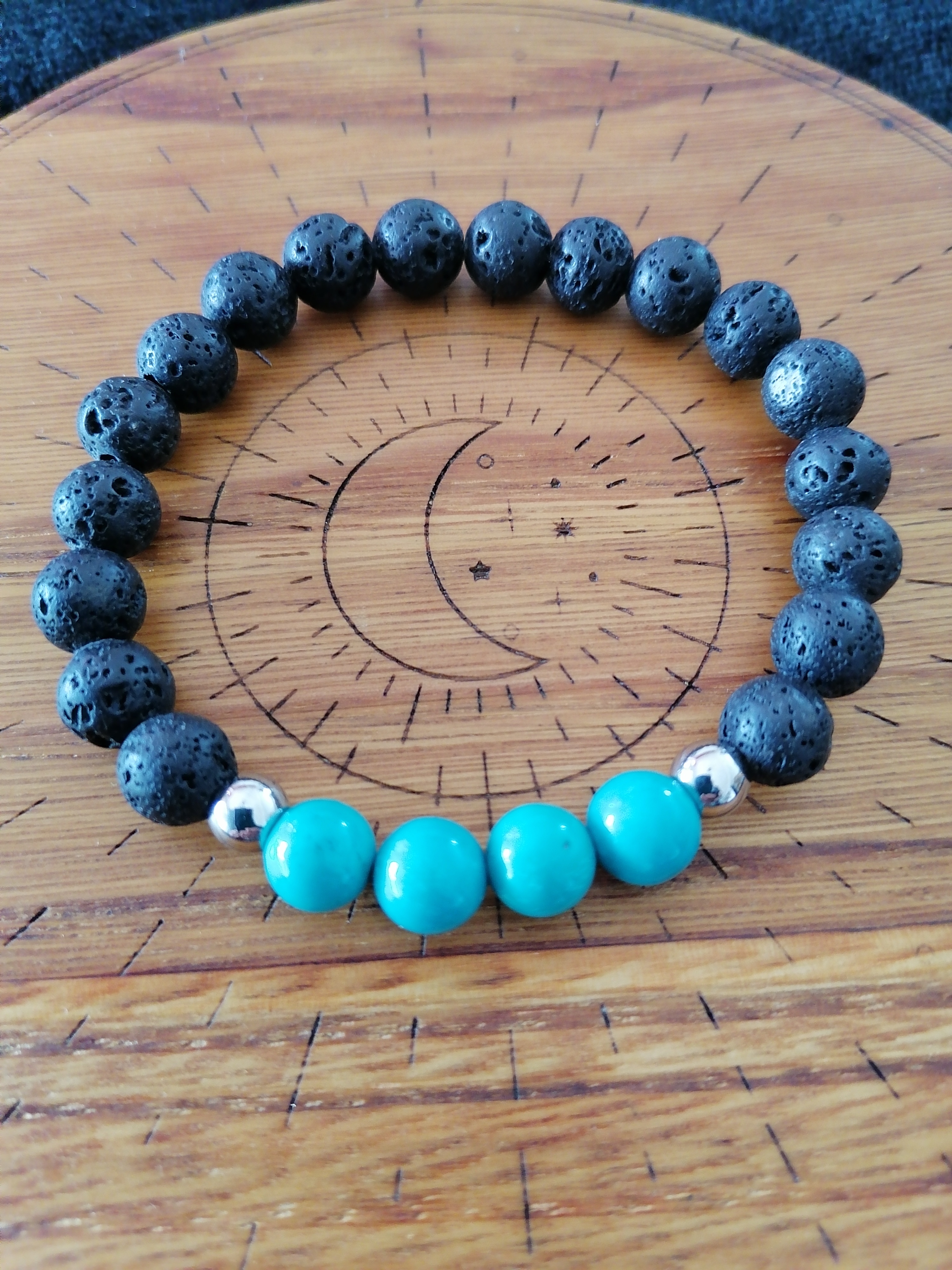  Bracelet "vitalité et confiance en soi" en lave et turquoise