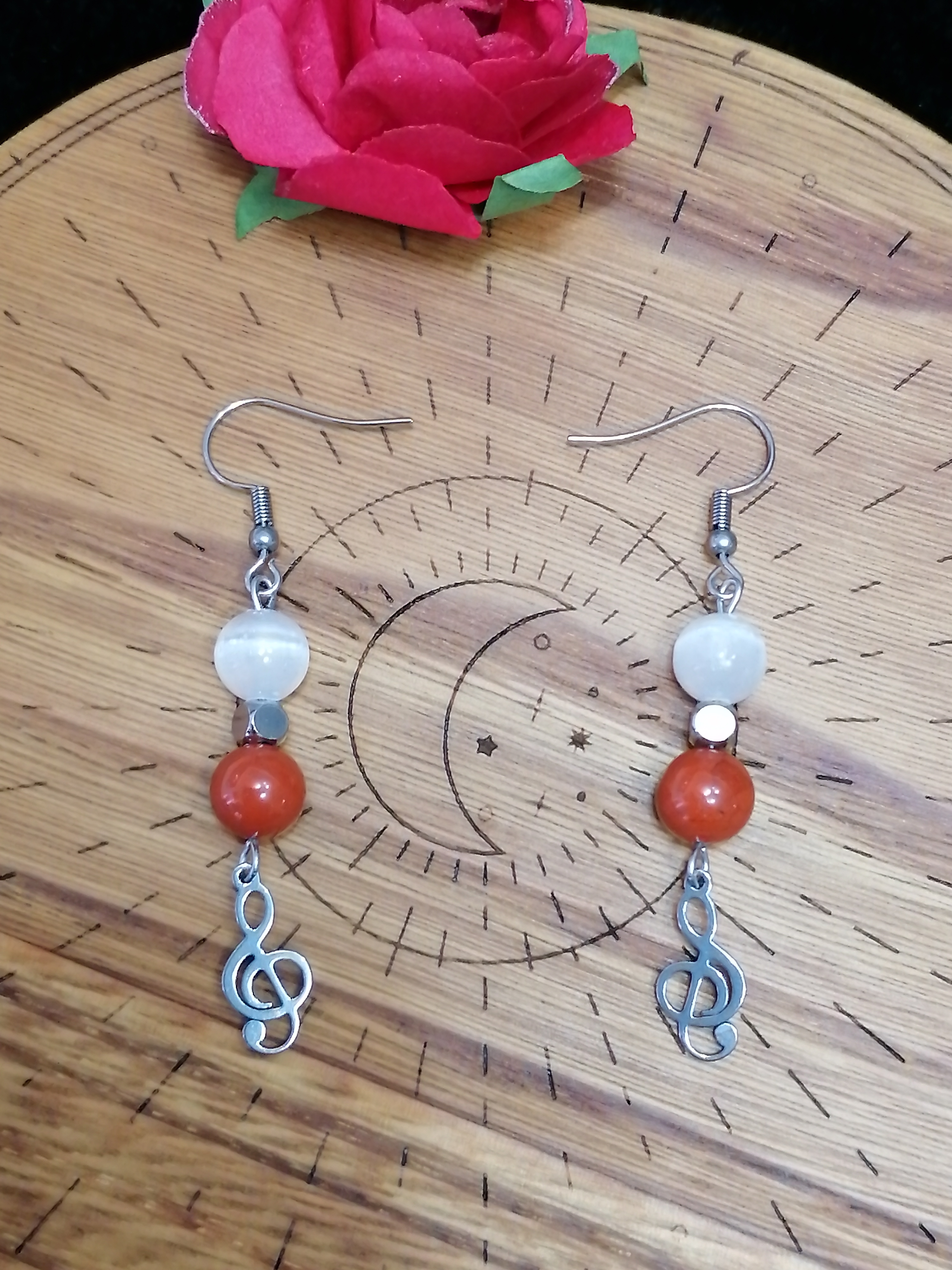 Boucles d'oreilles "protection et sérénité" en sélénite et jaspe rouge 