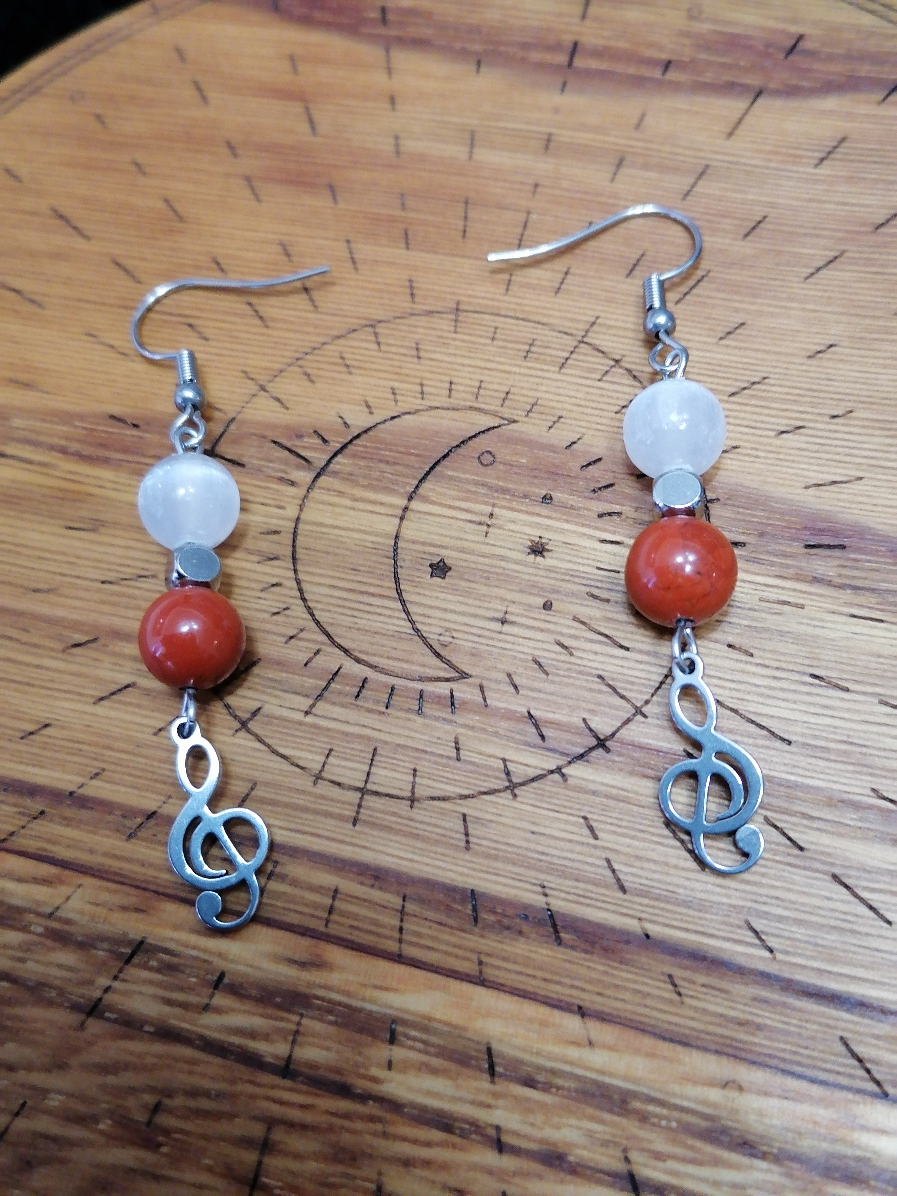 Boucles d'oreilles "protection et sérénité" en sélénite et jaspe rouge 