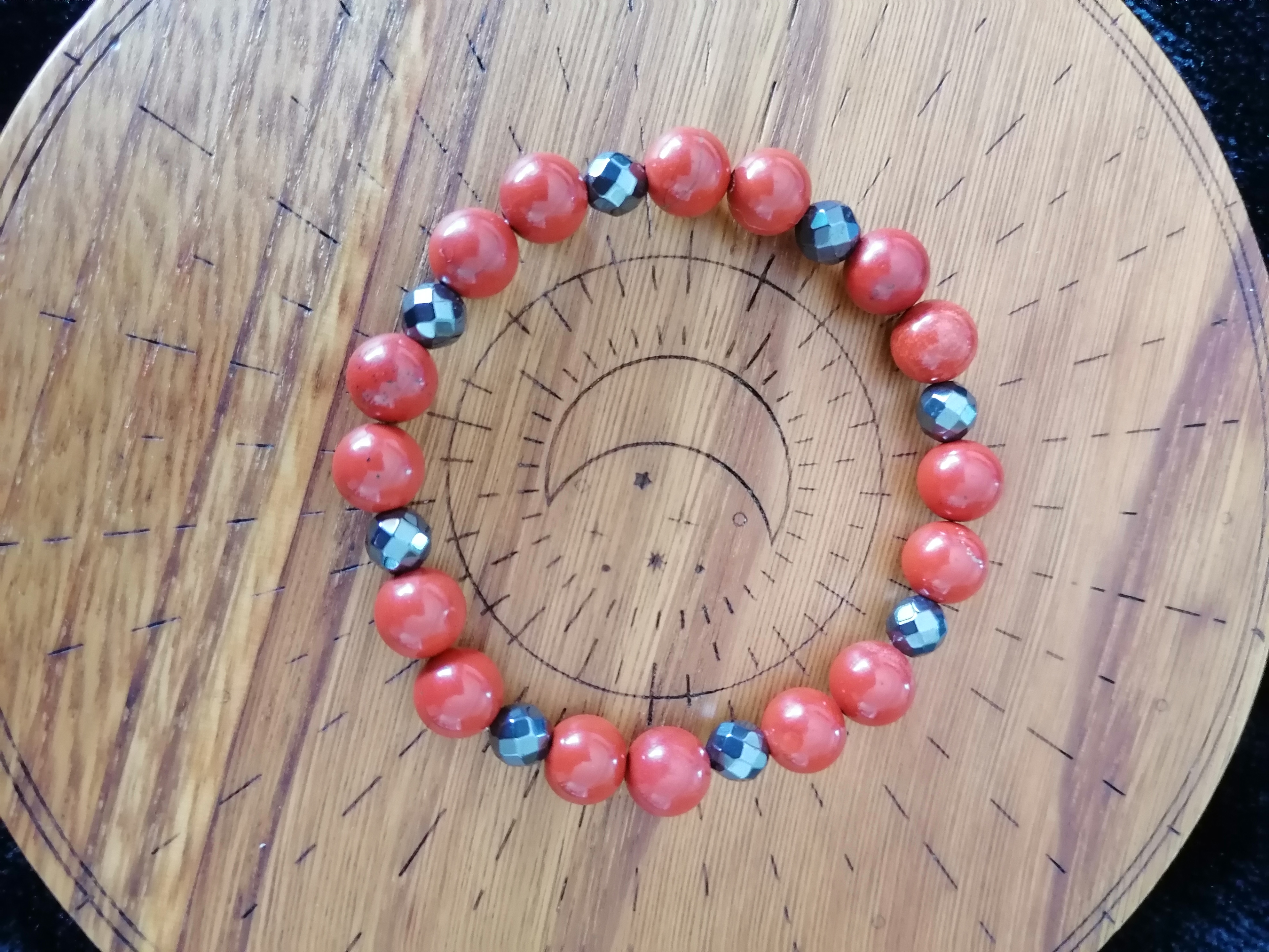 Bracelet "énergie" en jaspe rouge et hématite à facettes